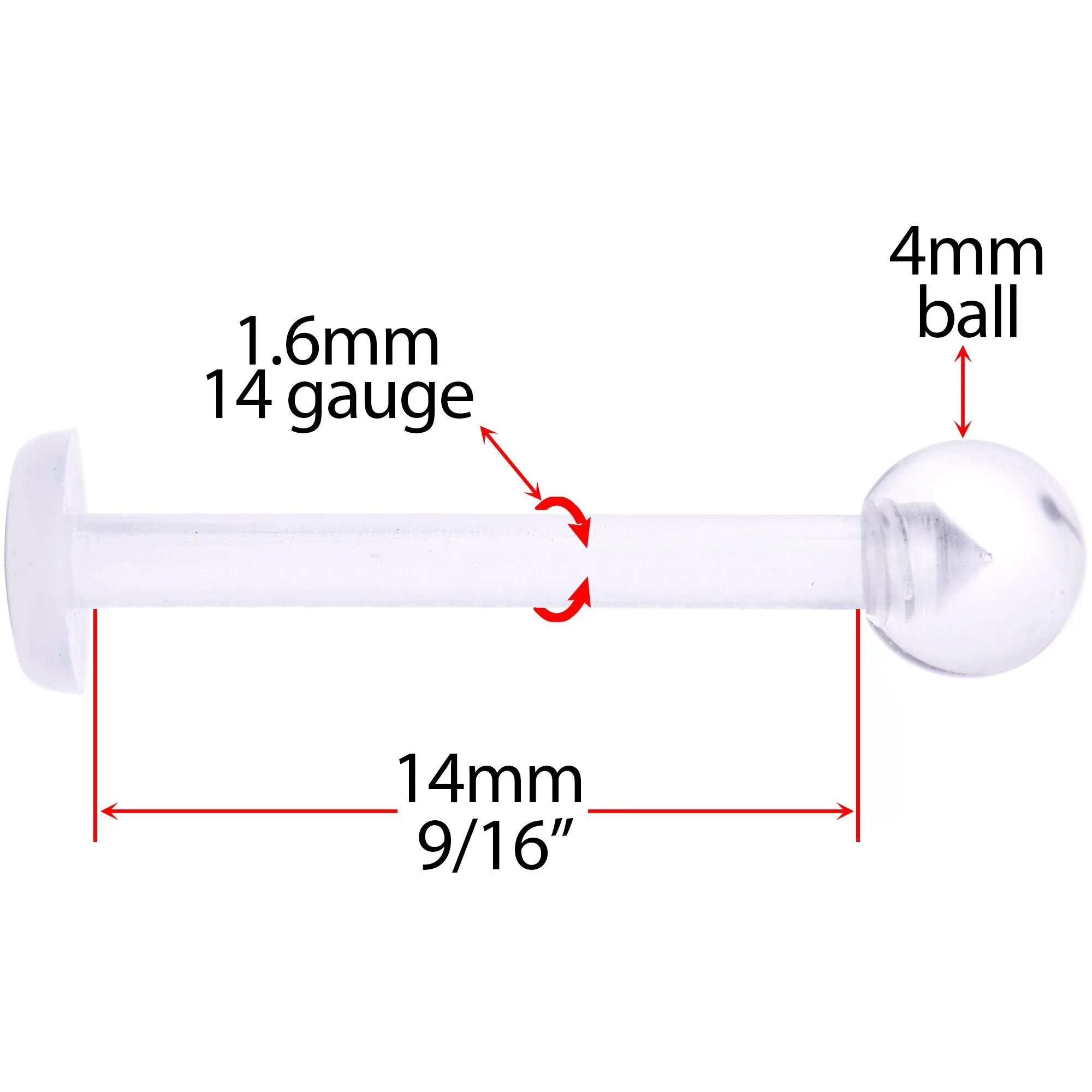 14 Gauge 9/16 Clear Flexible Bioplast Straight Barbell Retainer