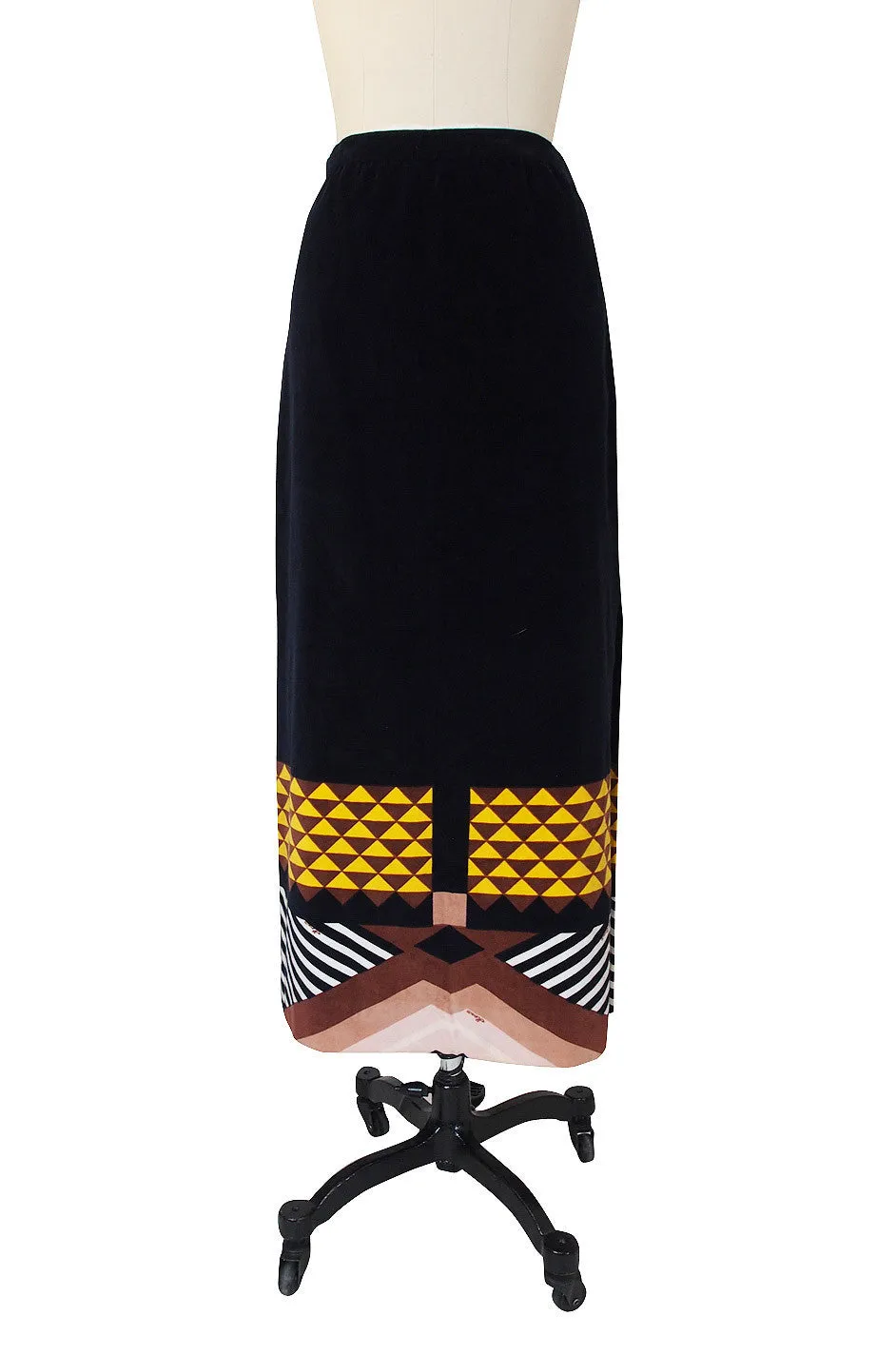 1970s Hermitt Velvet Print Maxi Skirt