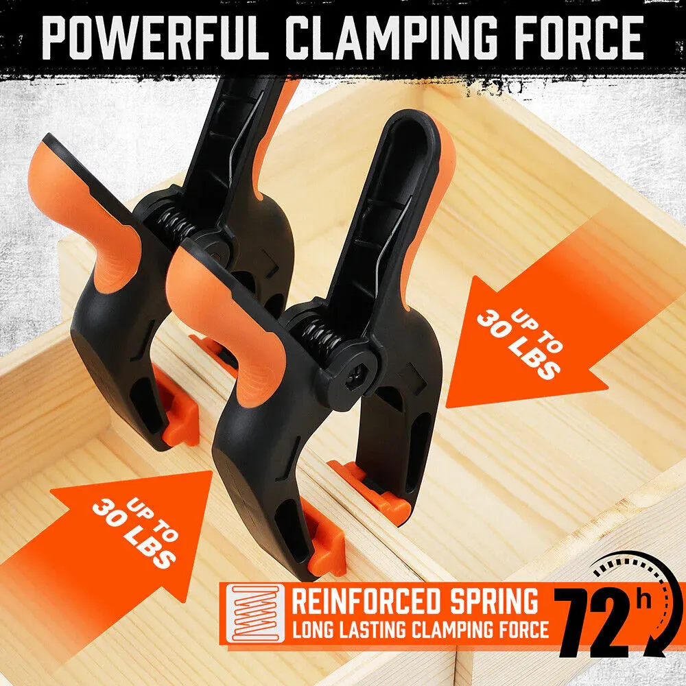 4 Piece,  7" Rubber Grip Nylon Spring Clamps - Durable DIY Woodworking Tools