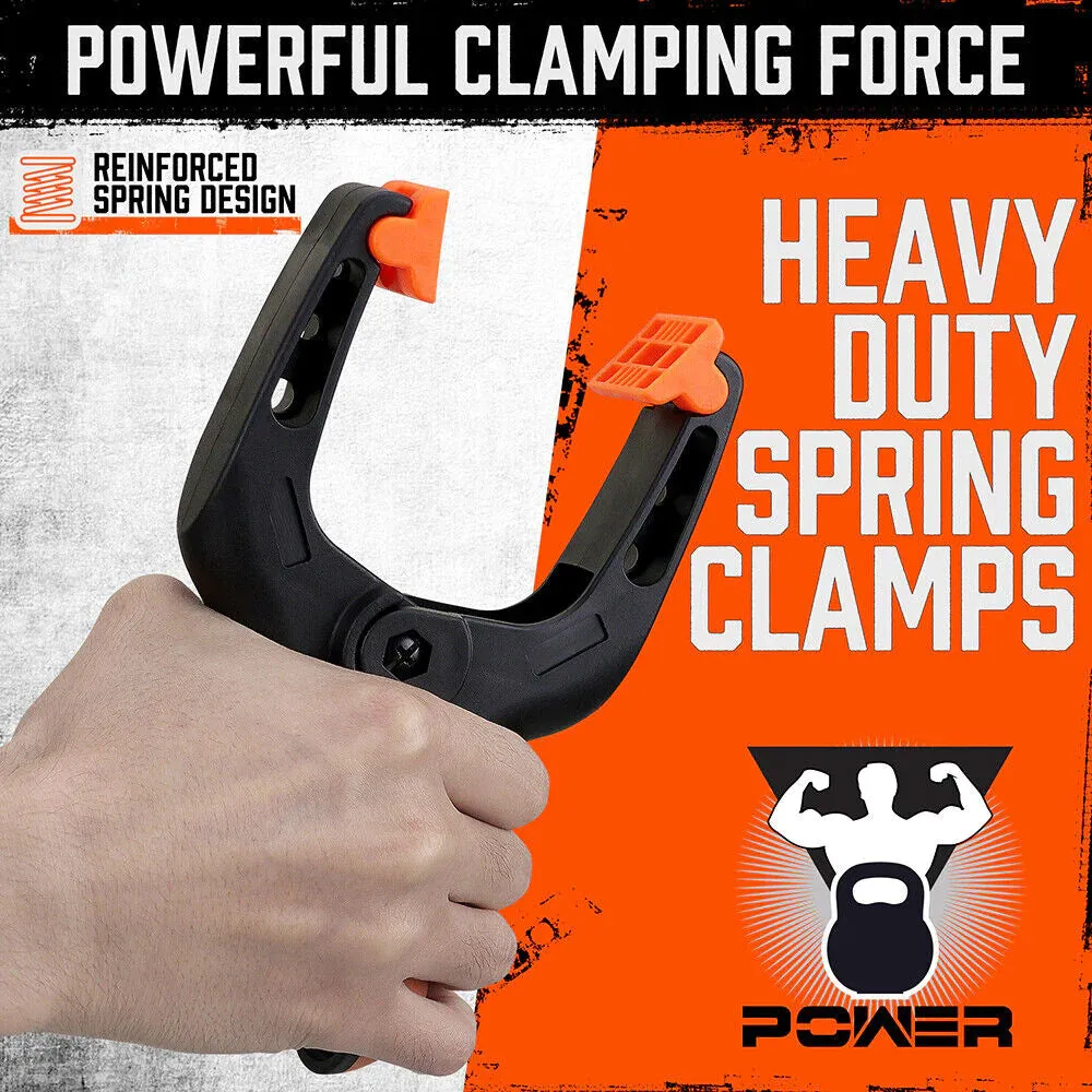4 Piece,  7" Rubber Grip Nylon Spring Clamps - Durable DIY Woodworking Tools