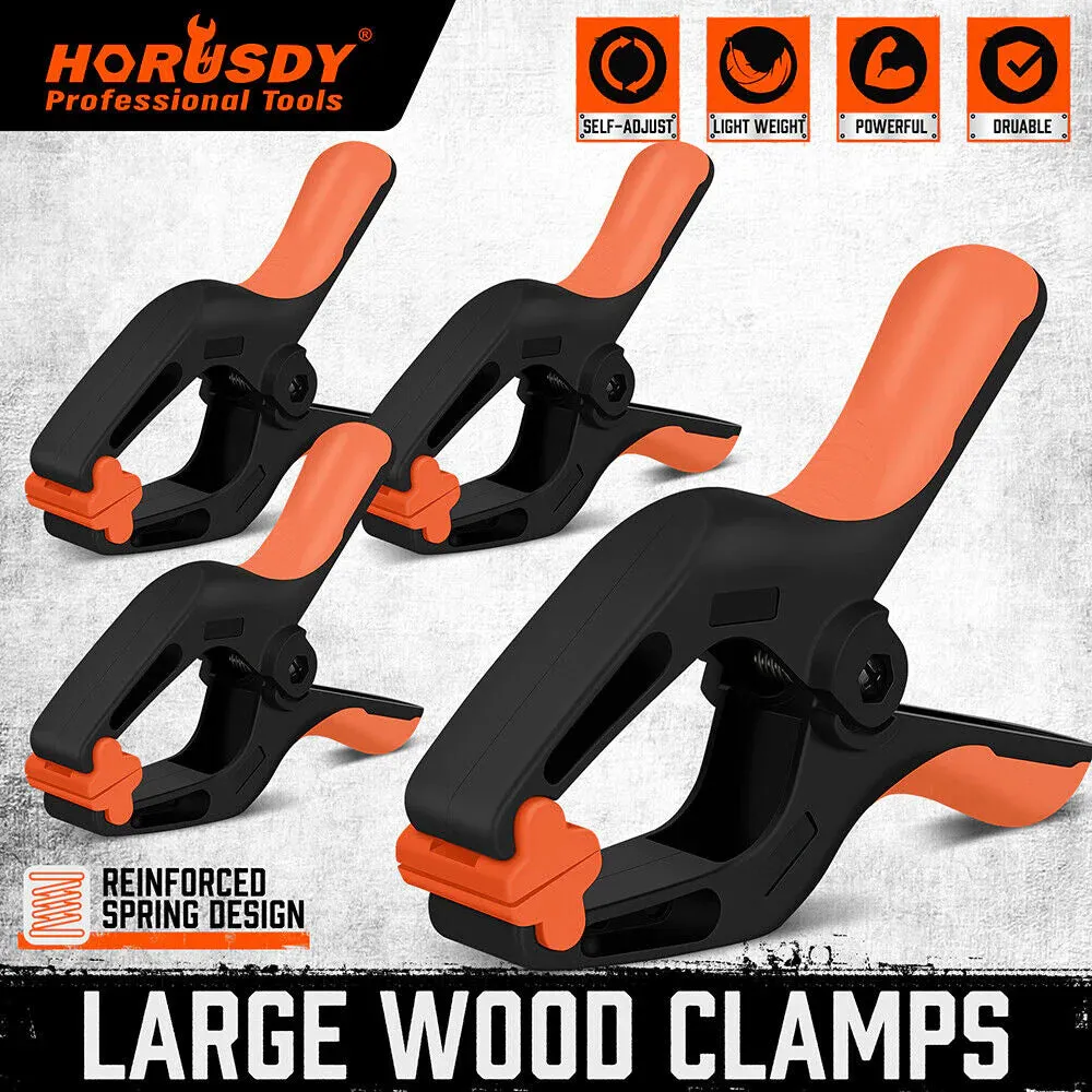 4 Piece,  7" Rubber Grip Nylon Spring Clamps - Durable DIY Woodworking Tools