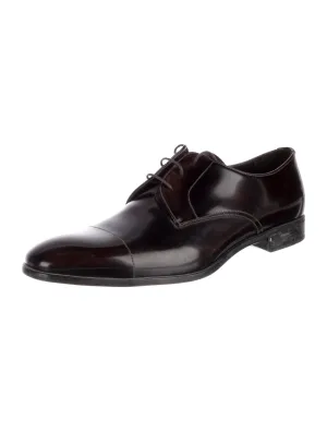 $780 PRADA - Patent Leather Cap Toe Spazzolato Oxfords W Logo Inset Heel - 11US