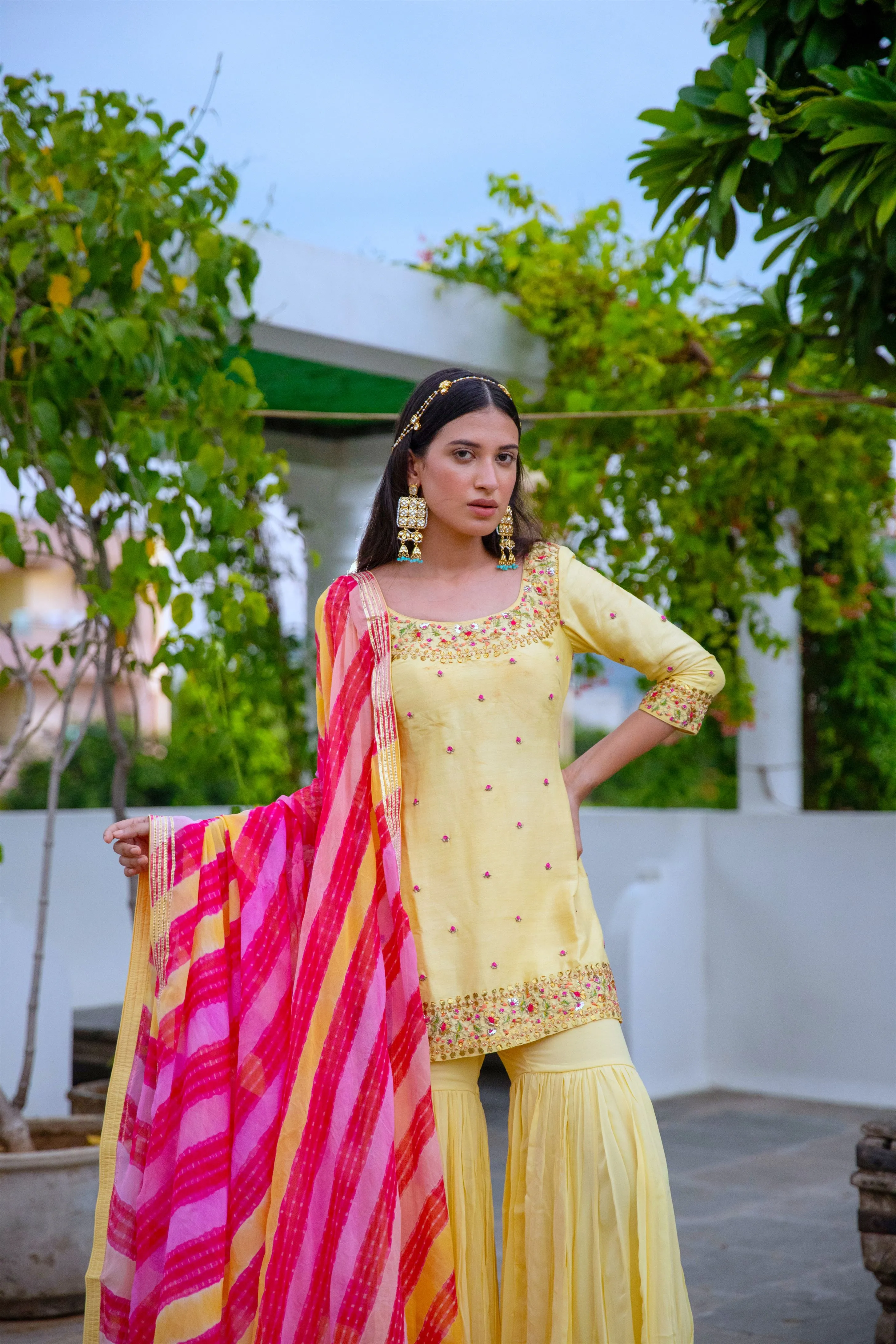 Aarti Sethia Studio    I   Yellow Hand Embroidered Silk Sharara Set