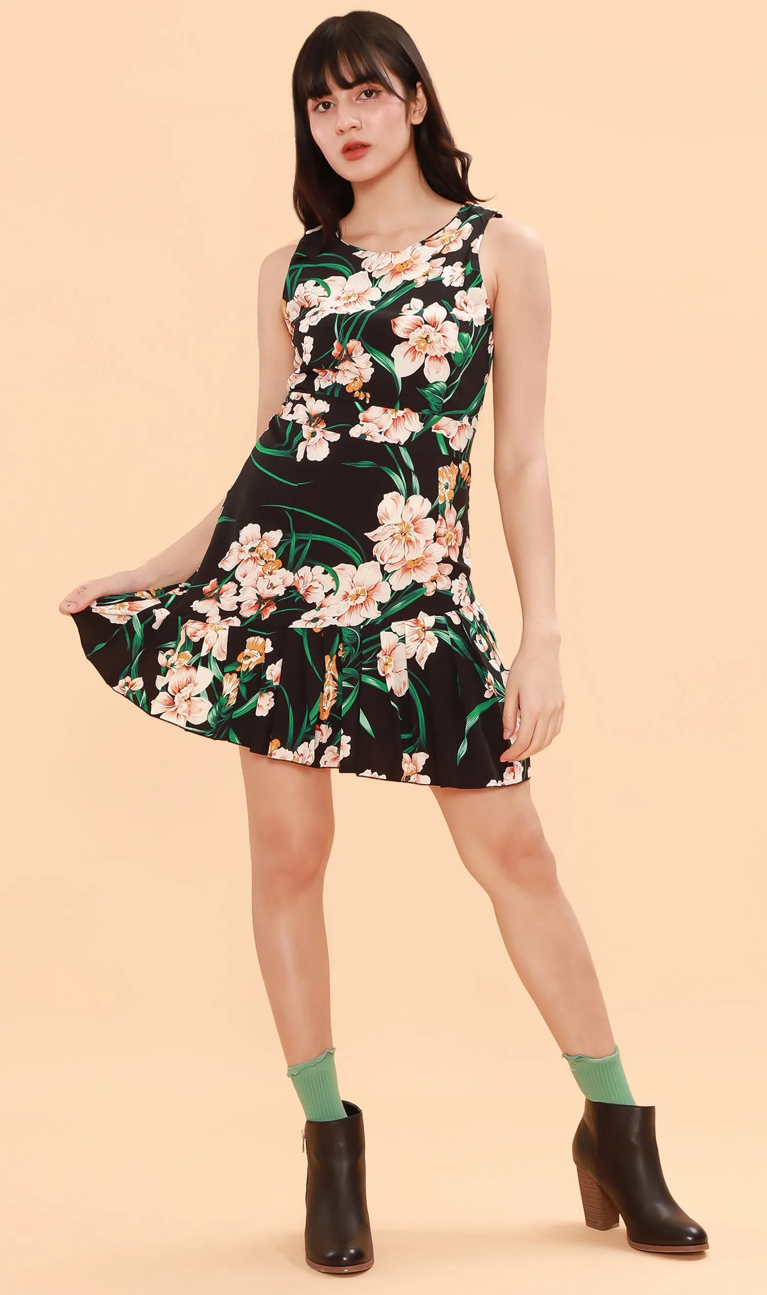 ADA Pleated-Hem Mini Dress (Black)