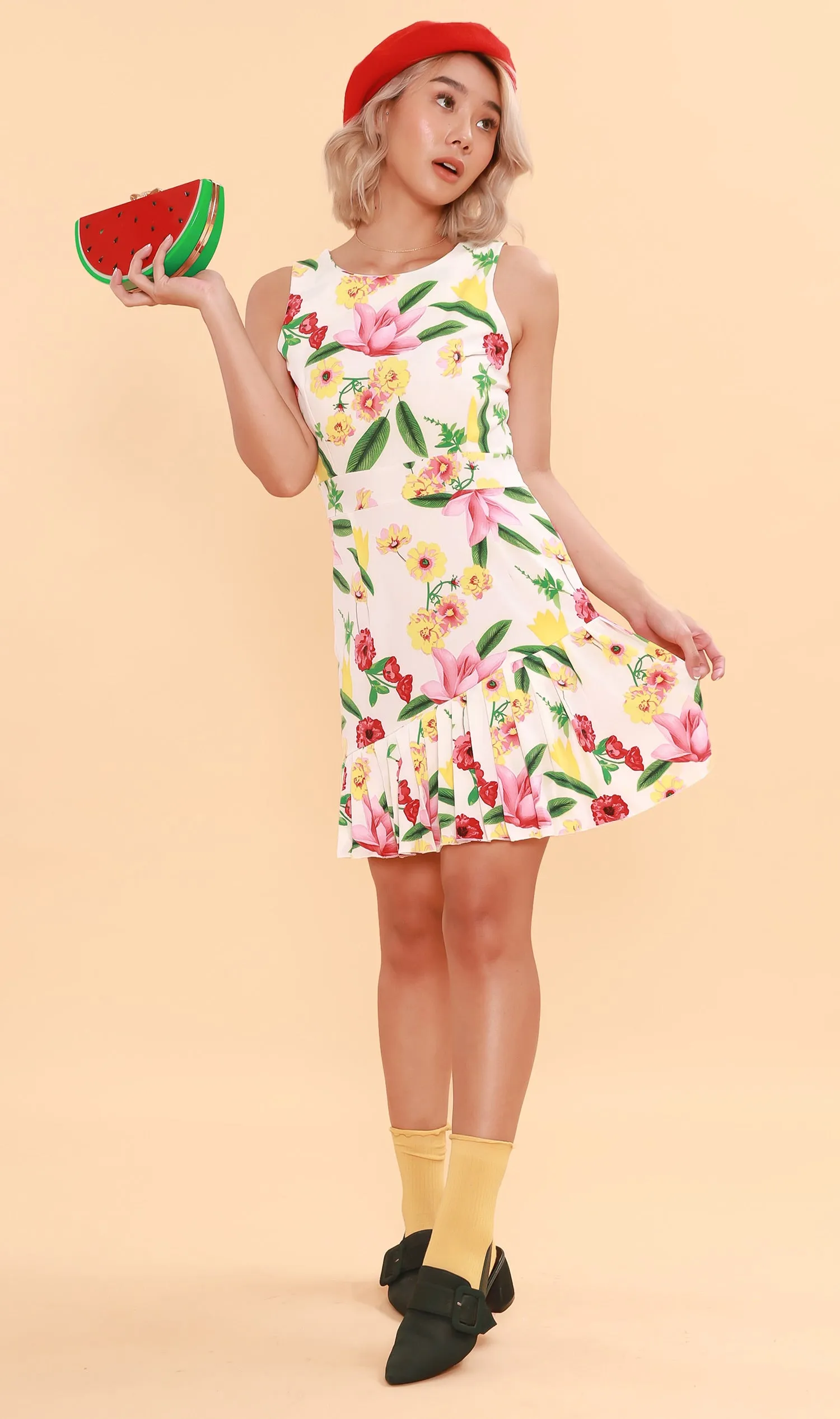 ADA Pleated-Hem Mini Dress (White)