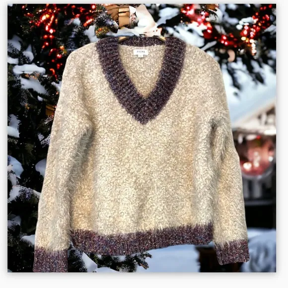 Anthropologie Prima Sweater Purple Metallic Collar and Cuffs