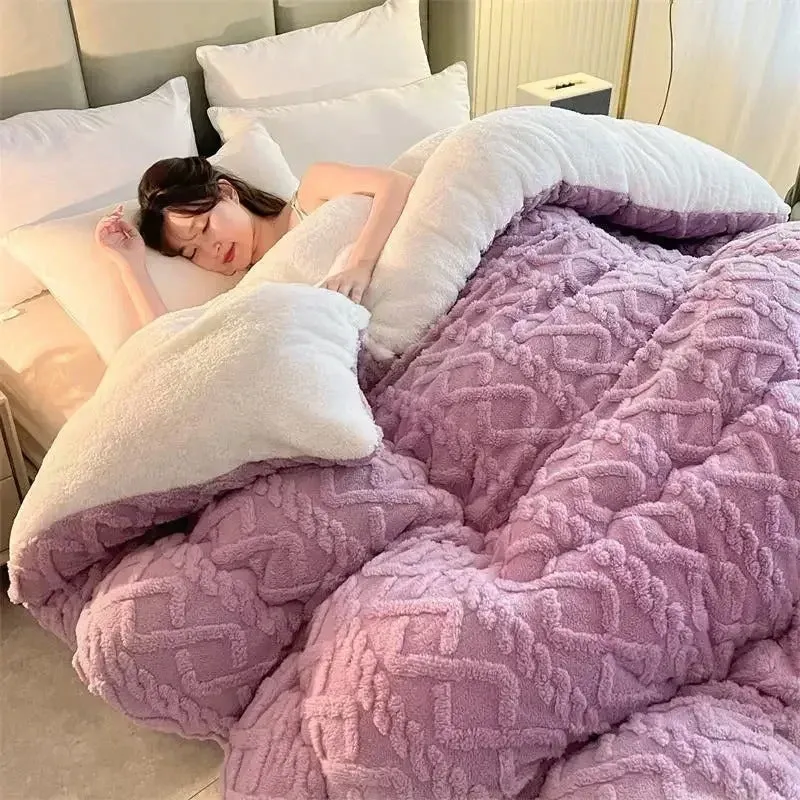 Anyhouz Blanket Purple Cashmere Super Thick Warm Quilt Comforter