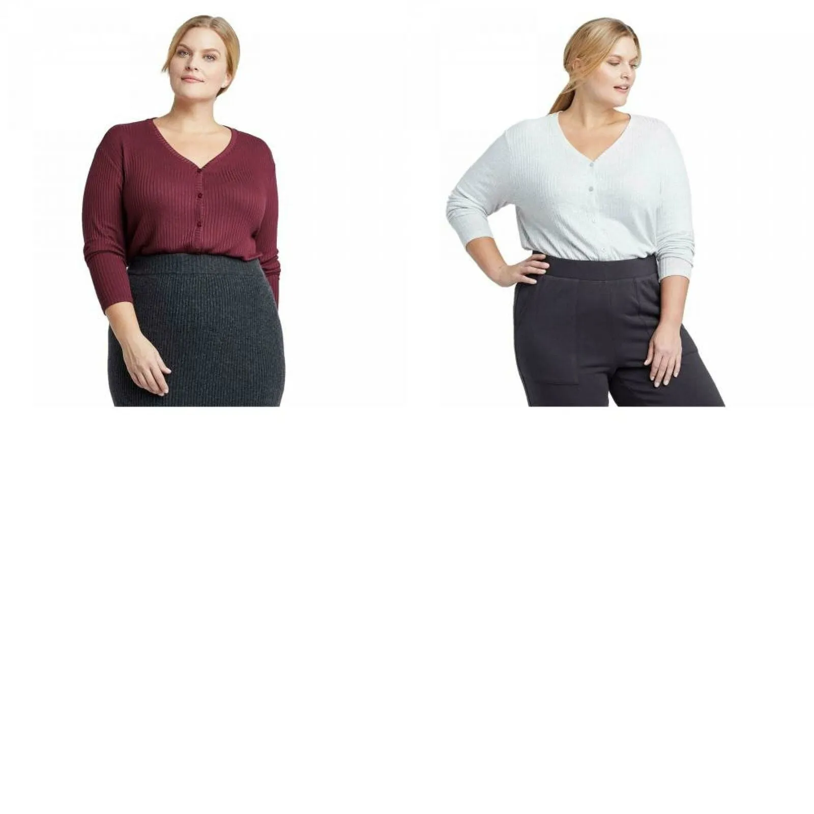 Ava & Viv Women's Plus Size Long Sleeve V-Neck Ribbed Button Front Cardigan