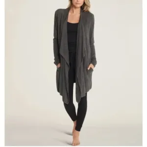 Barefoot Dreams Cozychic Lite Knit Island Wrap Cardigan Carbon Grey sz L/XL