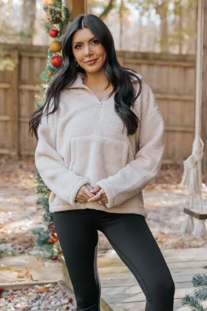 Beige Fleece Half Zip Up Jacket - FINAL SALE