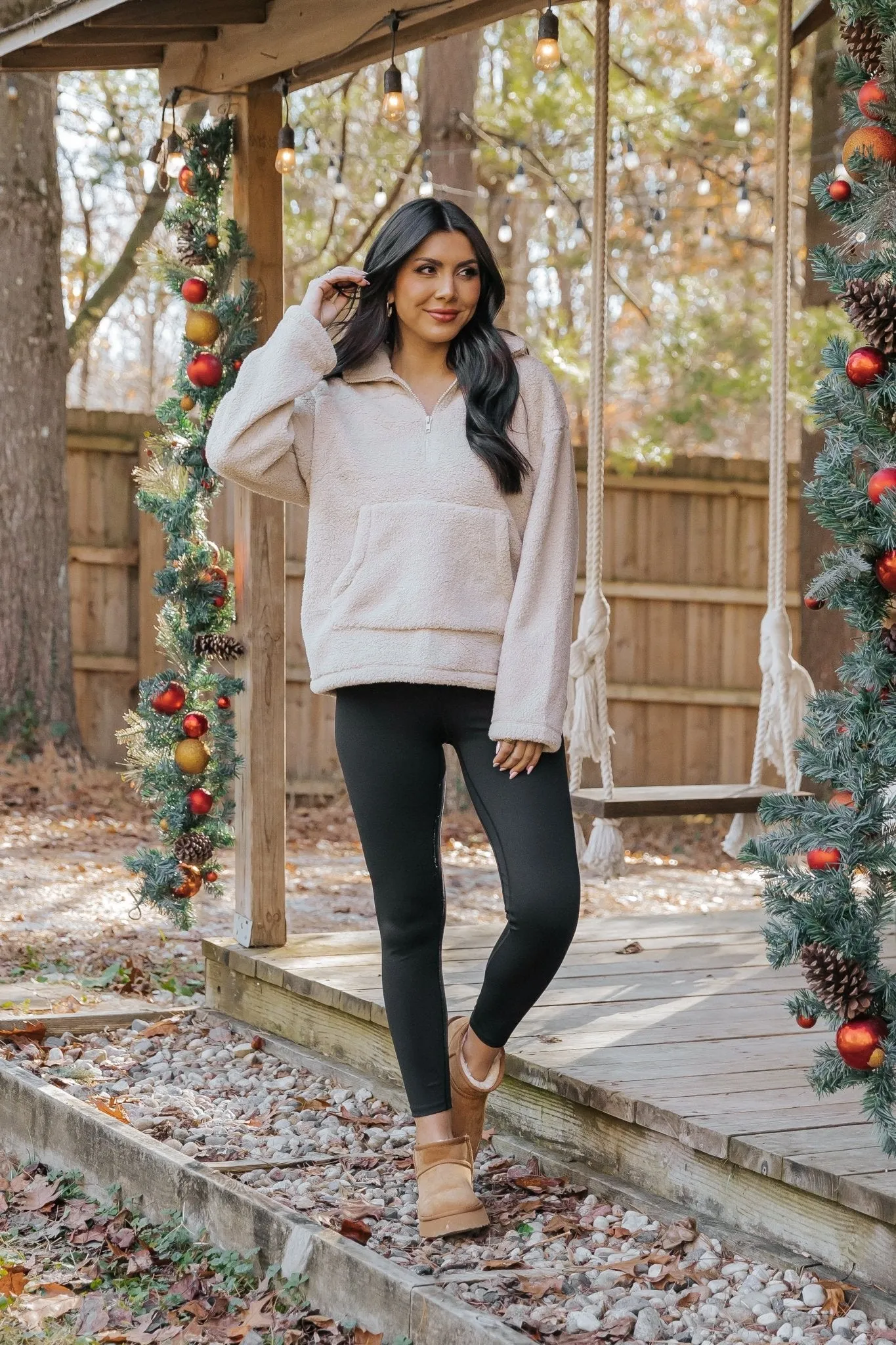 Beige Fleece Half Zip Up Jacket - FINAL SALE