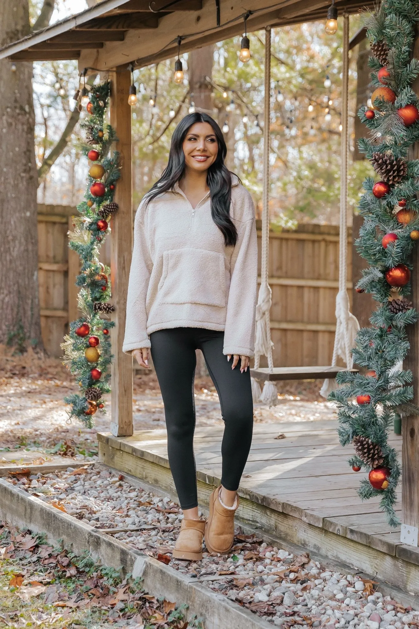 Beige Fleece Half Zip Up Jacket - FINAL SALE