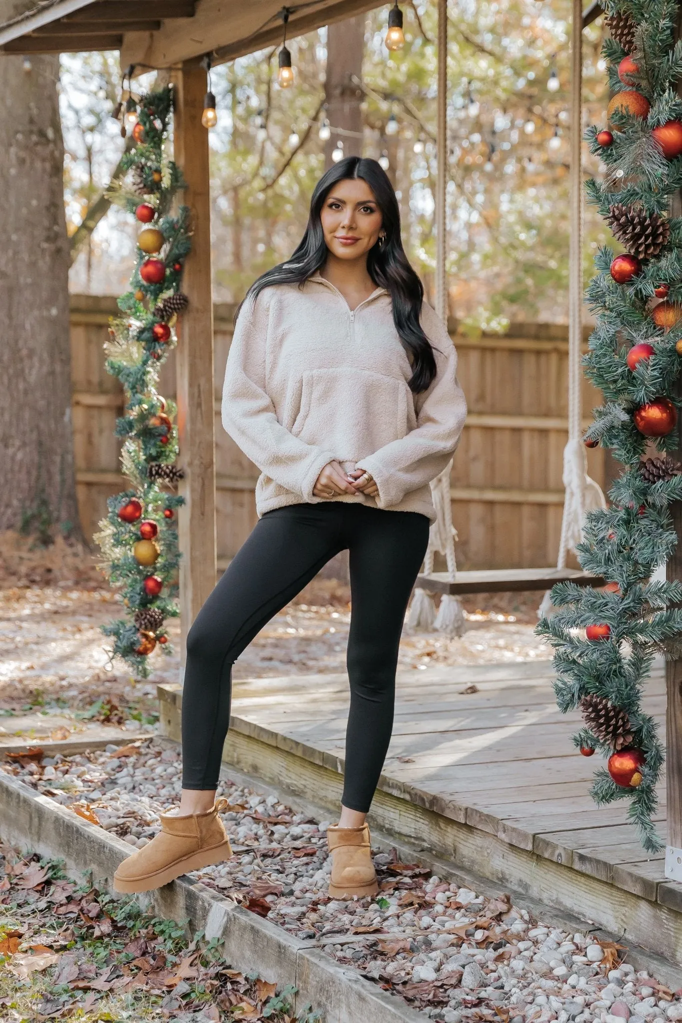 Beige Fleece Half Zip Up Jacket - FINAL SALE