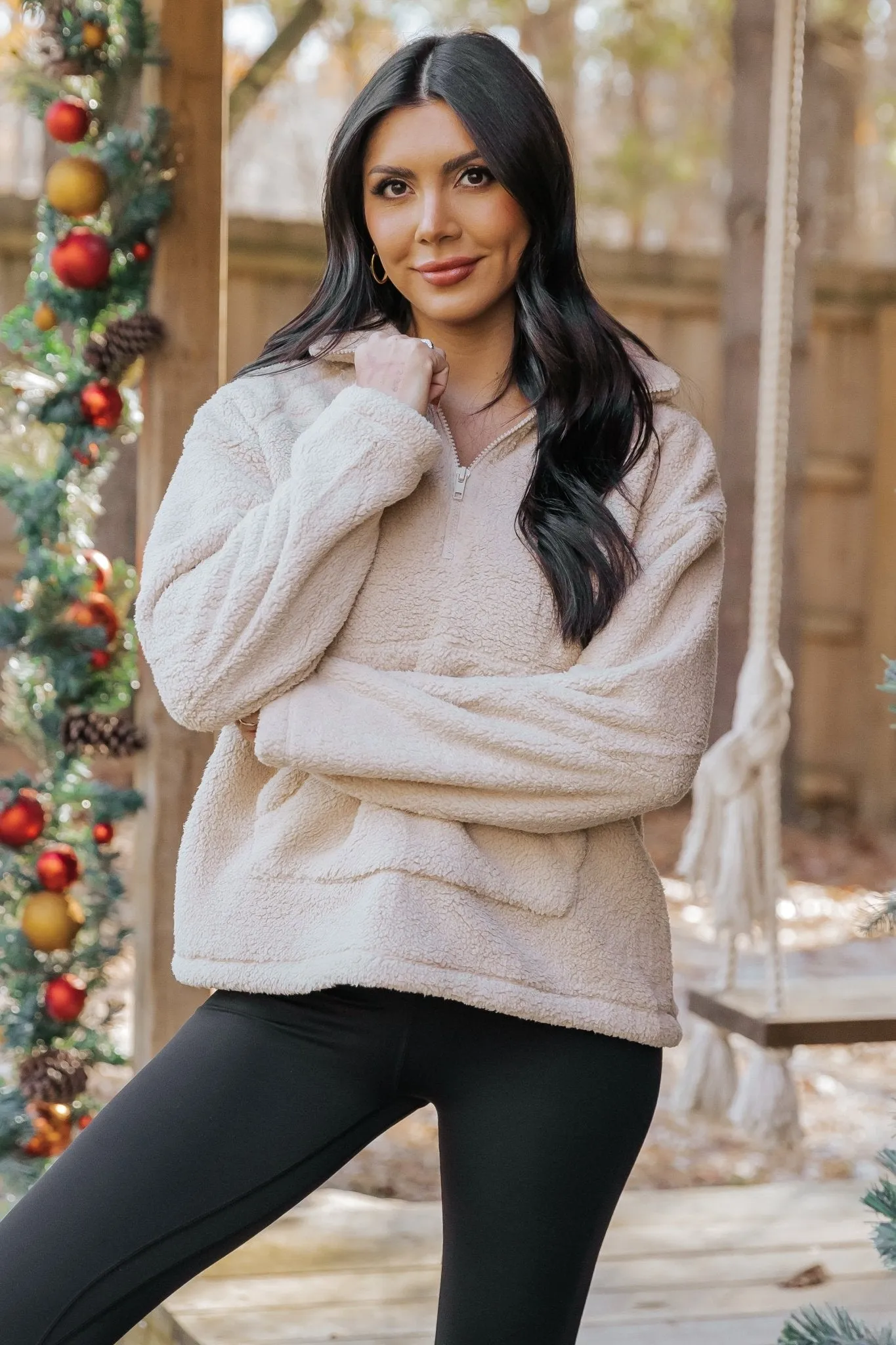Beige Fleece Half Zip Up Jacket - FINAL SALE