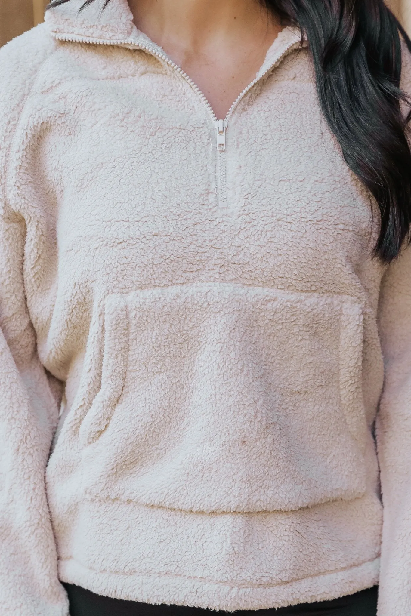 Beige Fleece Half Zip Up Jacket - FINAL SALE
