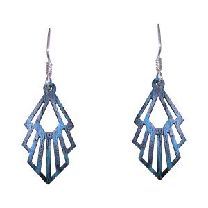 Blue & Black Abstract, Geometric Wood Earrings, Sterling Silver Earwires, Made in the U.S.A.