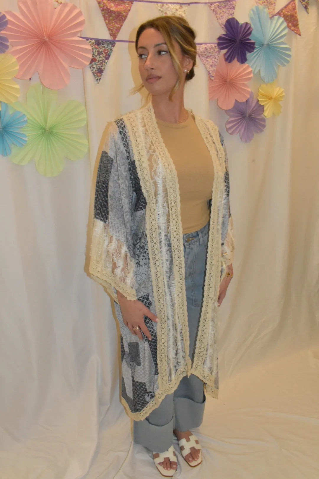 blue breeze patchwork kimono