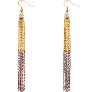 Brown Gold Long Drop Chain Dangle Earrings