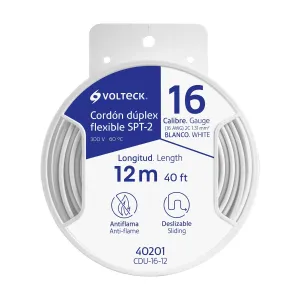 Carrete con 12 m cordón dúplex flexible SPT 16 AWG, Volteck 40201