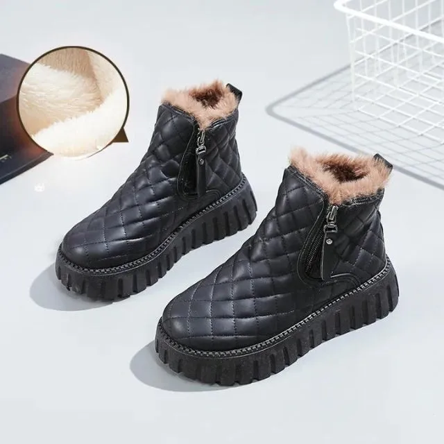 Casual Platform Ankle Boots with Zipper and Vegan Fur for Women | Ideal for Autumn