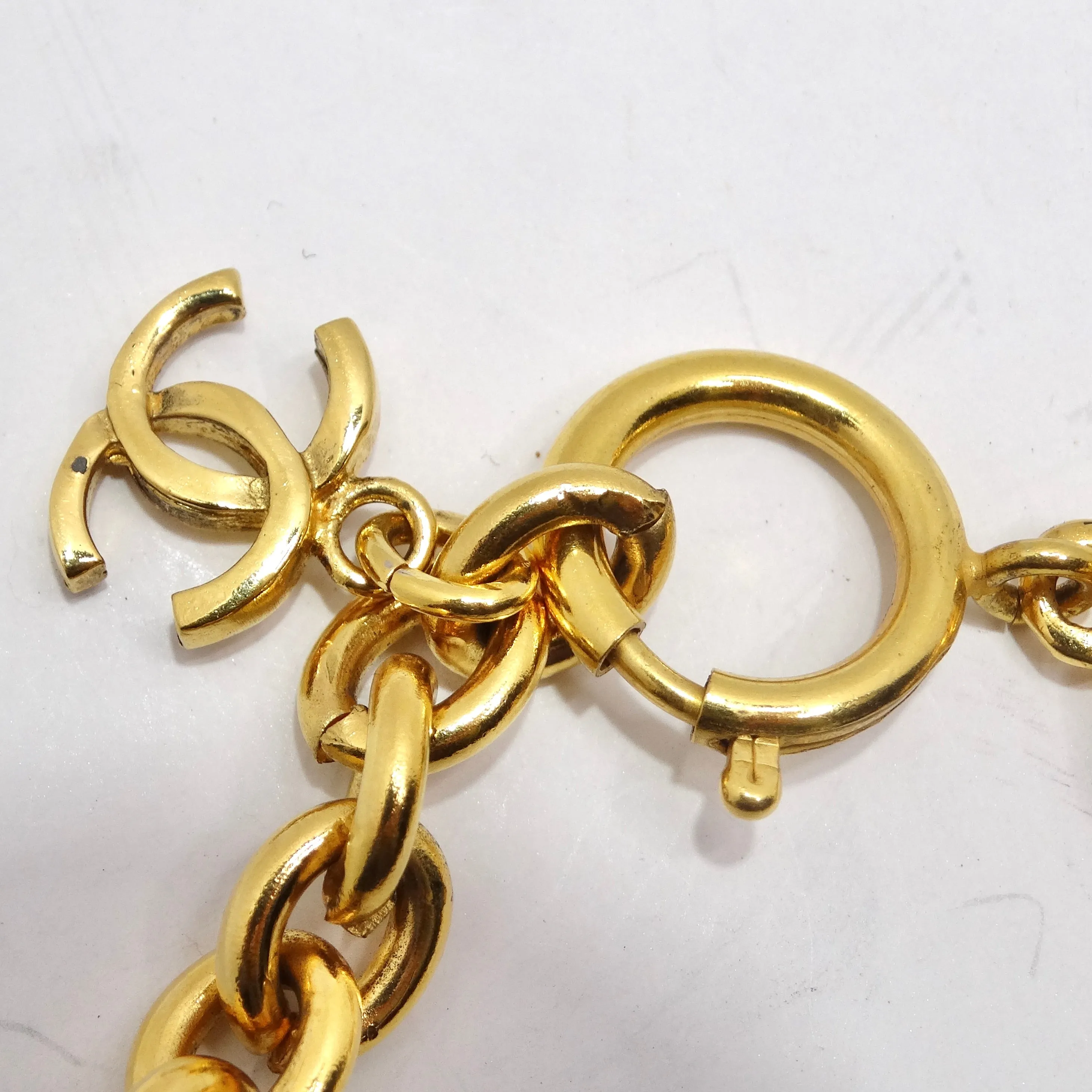 Chanel 1980s Logo Medallion Charm Necklace and Bracelet Set