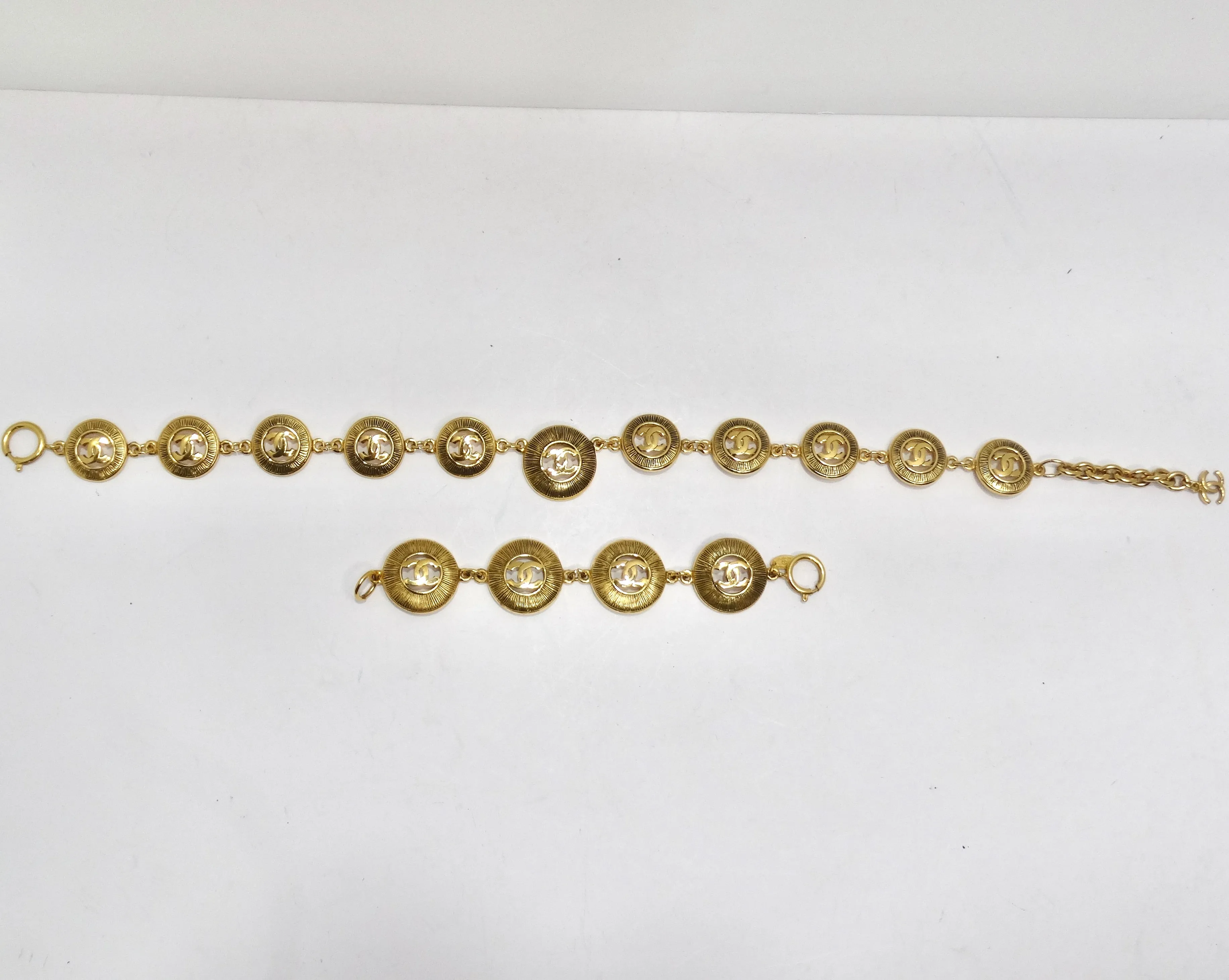 Chanel 1980s Logo Medallion Charm Necklace and Bracelet Set