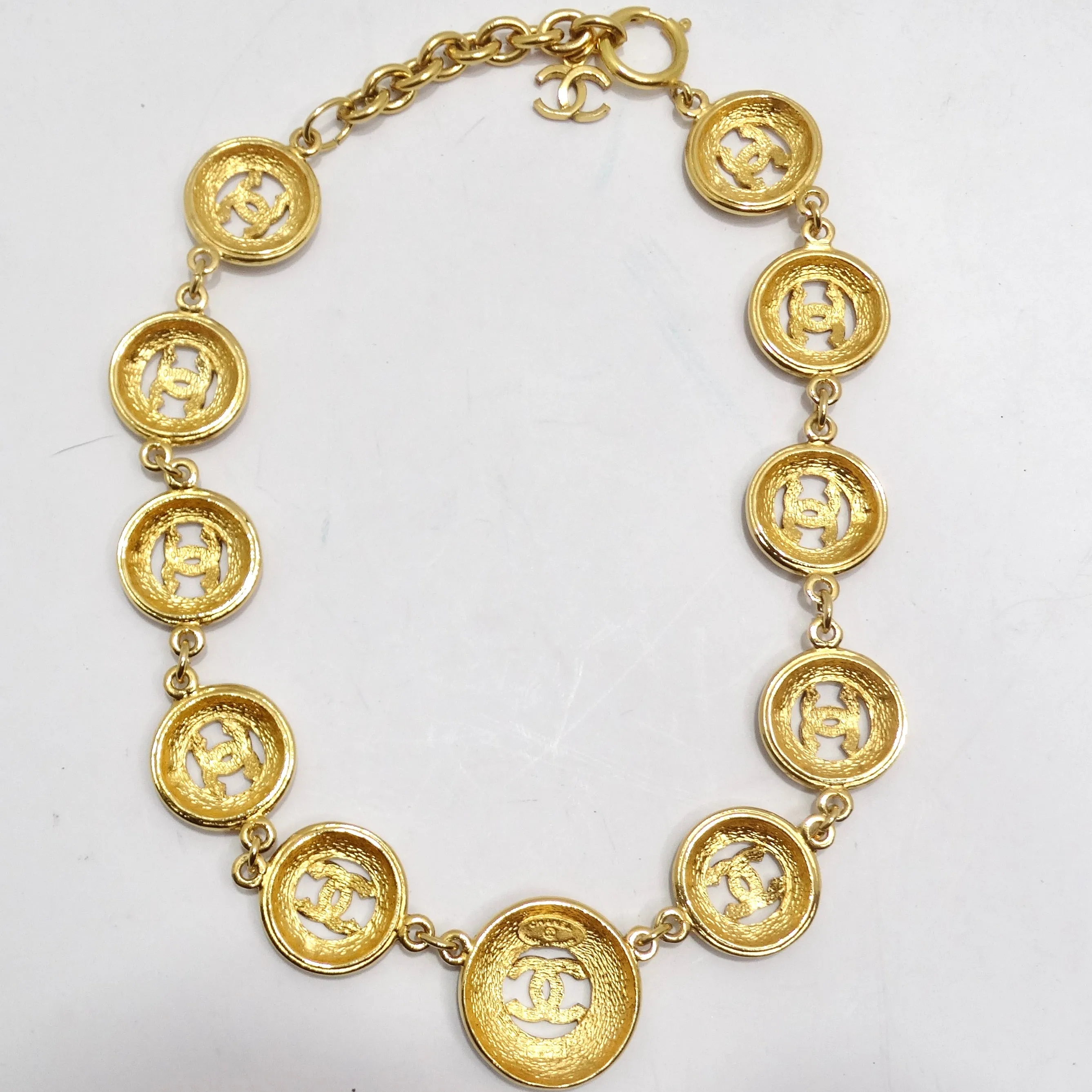 Chanel 1980s Logo Medallion Charm Necklace and Bracelet Set