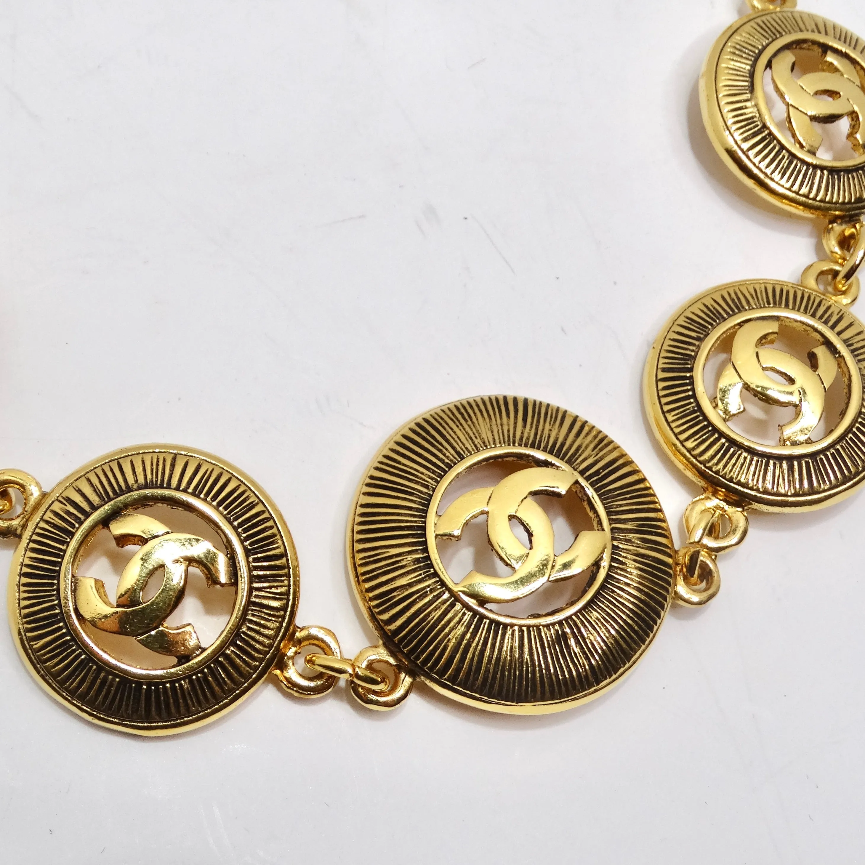 Chanel 1980s Logo Medallion Charm Necklace and Bracelet Set