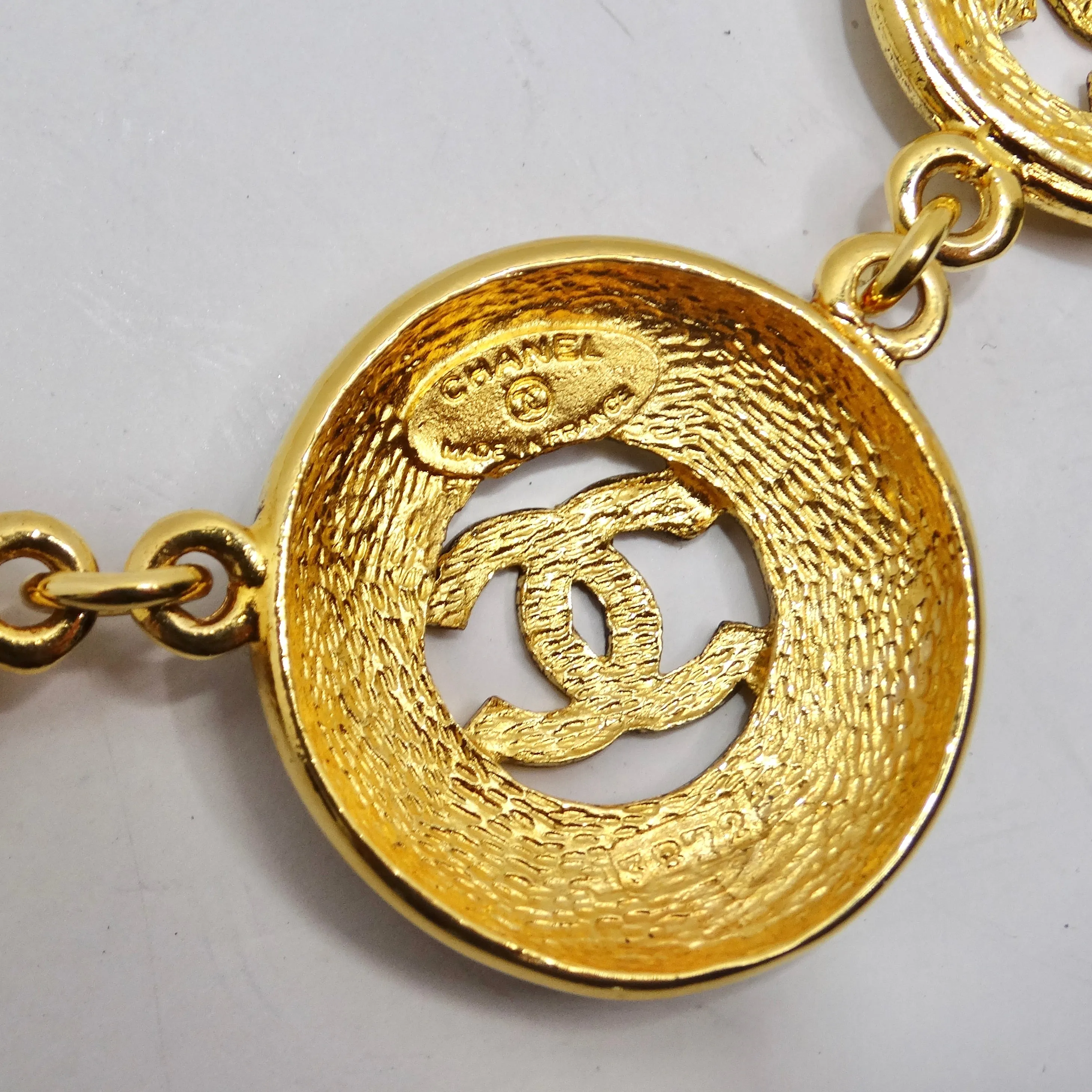 Chanel 1980s Logo Medallion Charm Necklace and Bracelet Set
