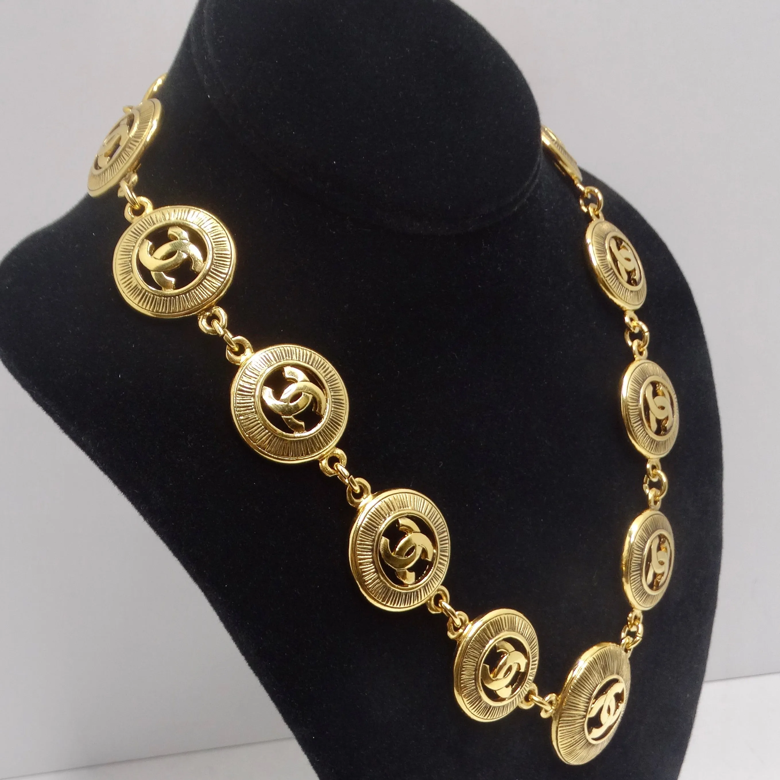 Chanel 1980s Logo Medallion Charm Necklace and Bracelet Set