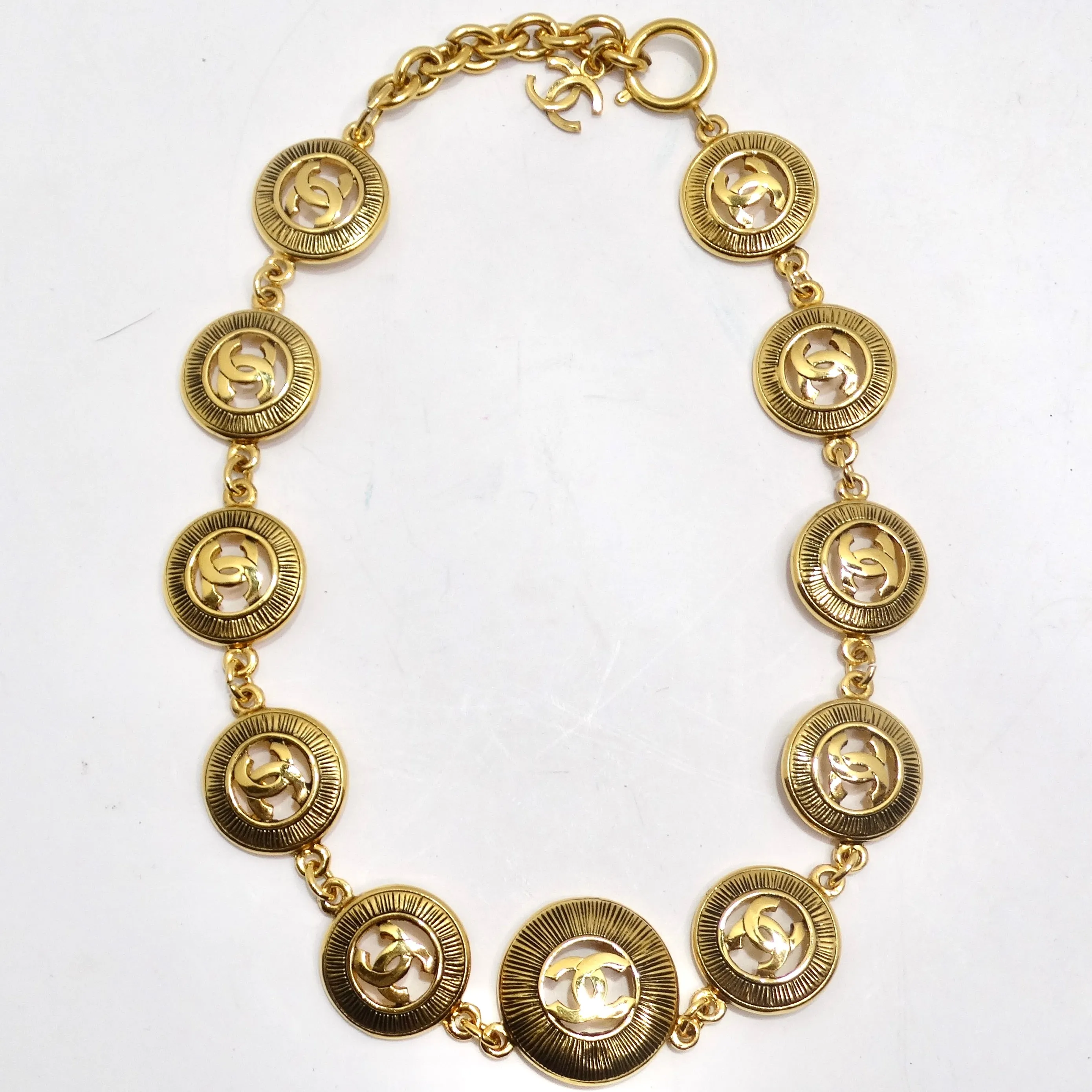Chanel 1980s Logo Medallion Charm Necklace and Bracelet Set