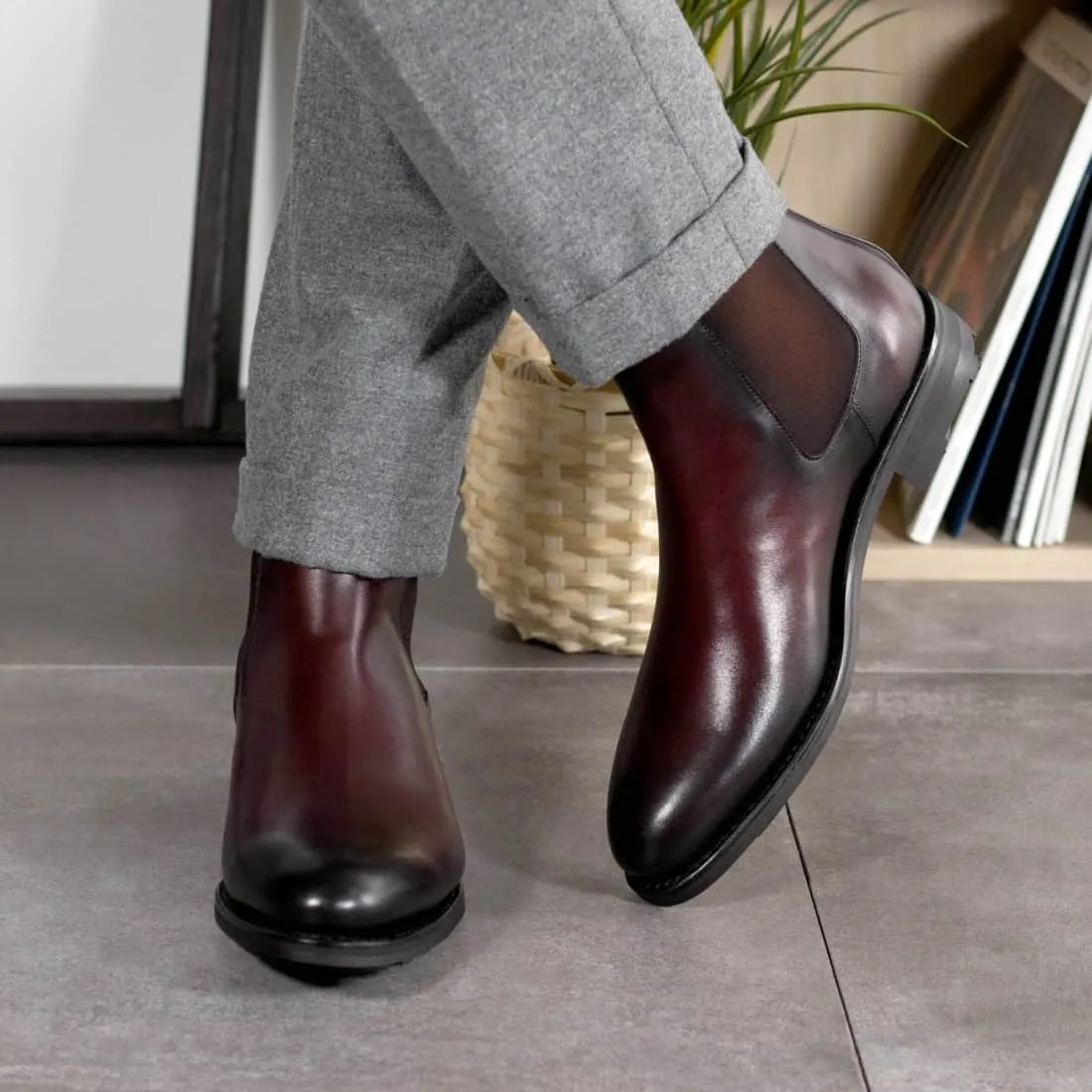 Cheslea Boots en cuir bordeaux - Semelles Commando