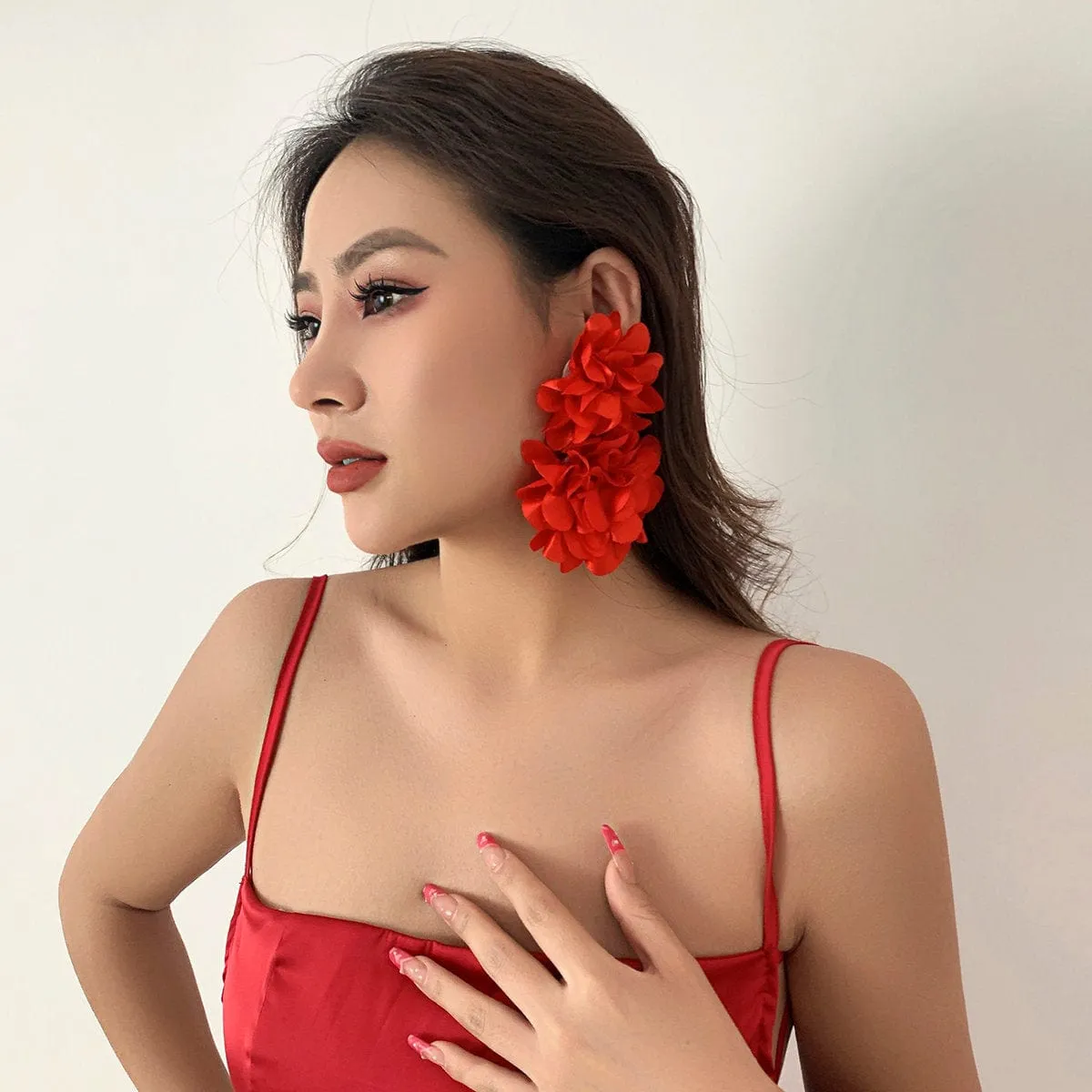 Chic Dangling Fabric Flower Earrings