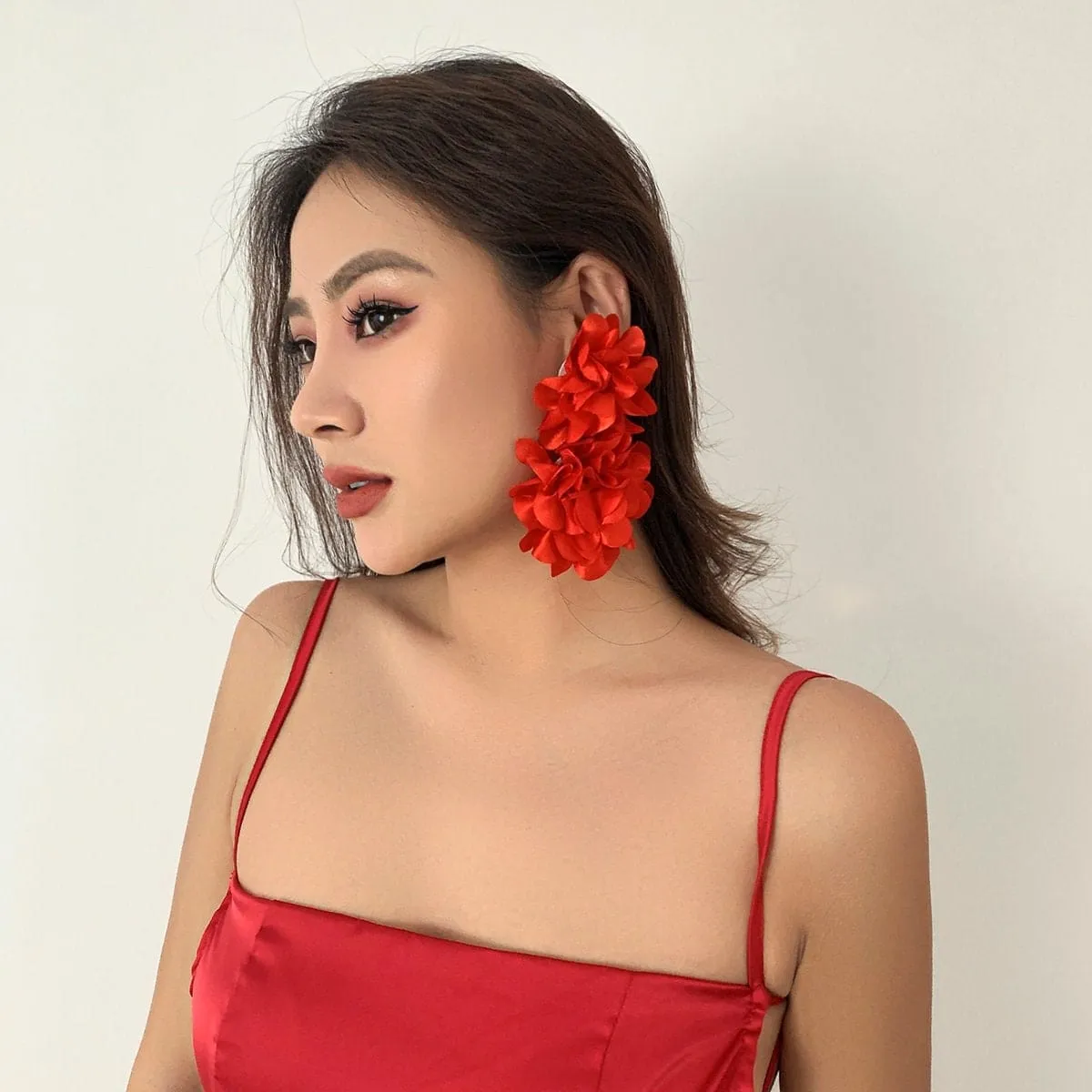 Chic Dangling Fabric Flower Earrings