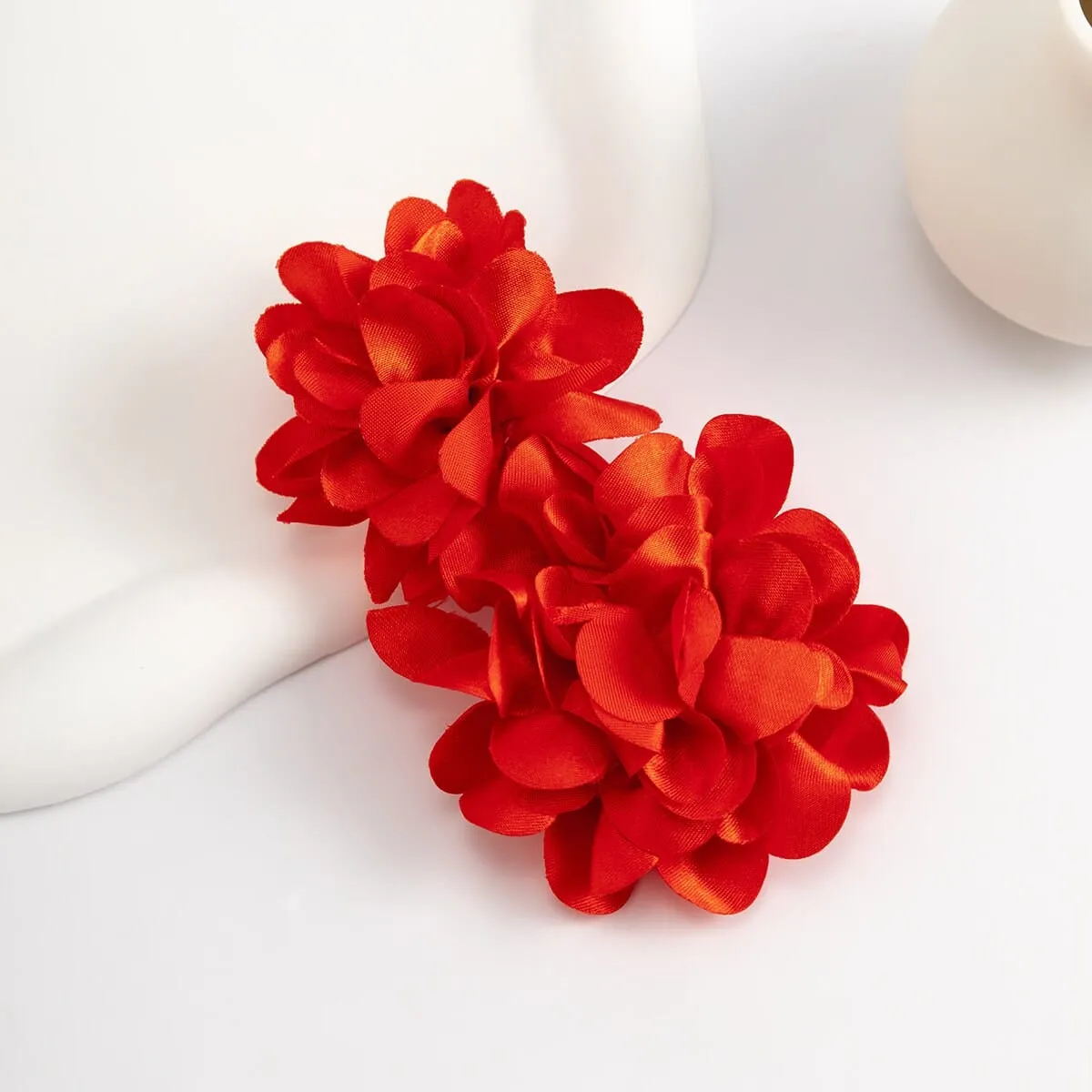 Chic Dangling Fabric Flower Earrings