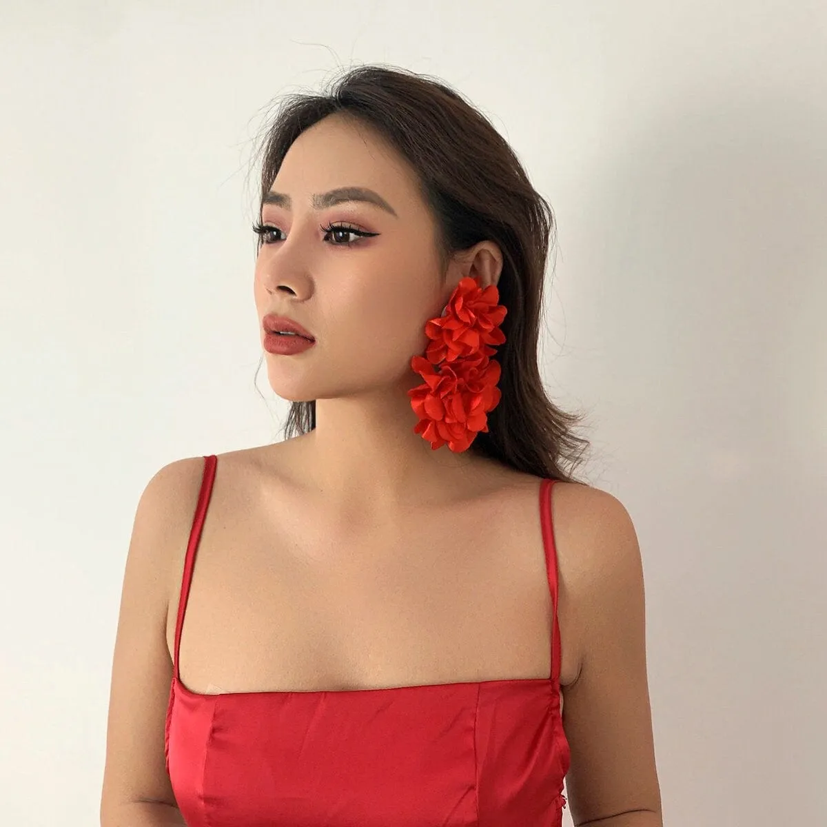 Chic Dangling Fabric Flower Earrings