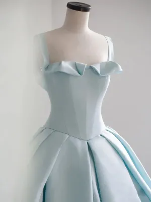 Chic Straps Sky Blue Satin Sleeveless Ball Gown