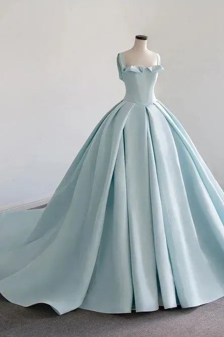 Chic Straps Sky Blue Satin Sleeveless Ball Gown