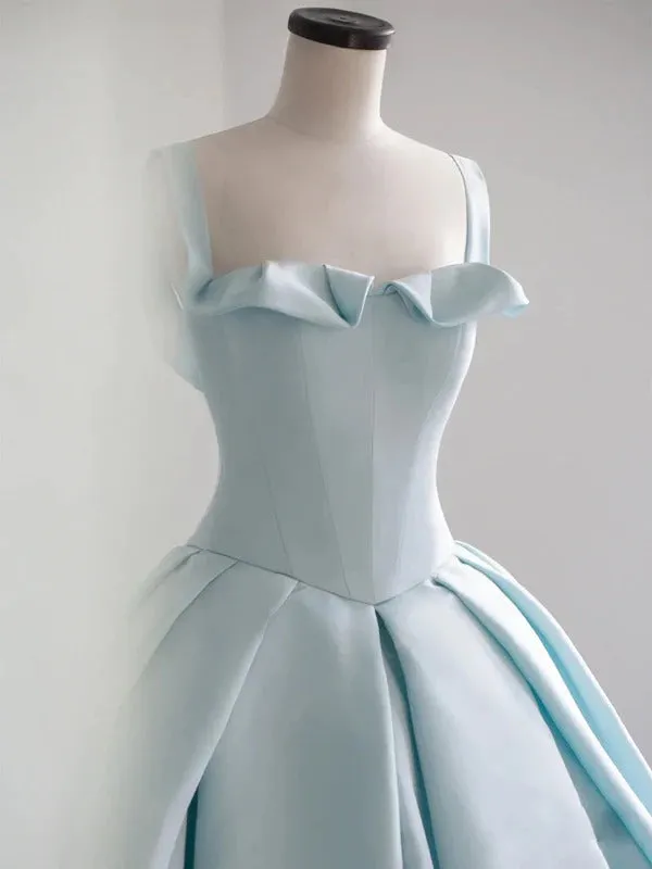 Chic Straps Sky Blue Satin Sleeveless Ball Gown