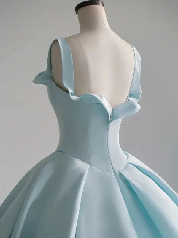 Chic Straps Sky Blue Satin Sleeveless Ball Gown