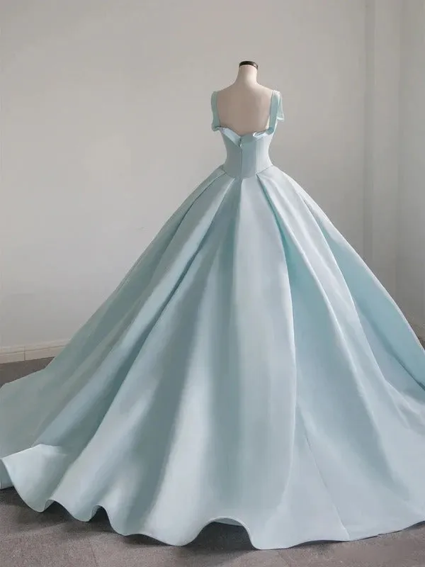 Chic Straps Sky Blue Satin Sleeveless Ball Gown