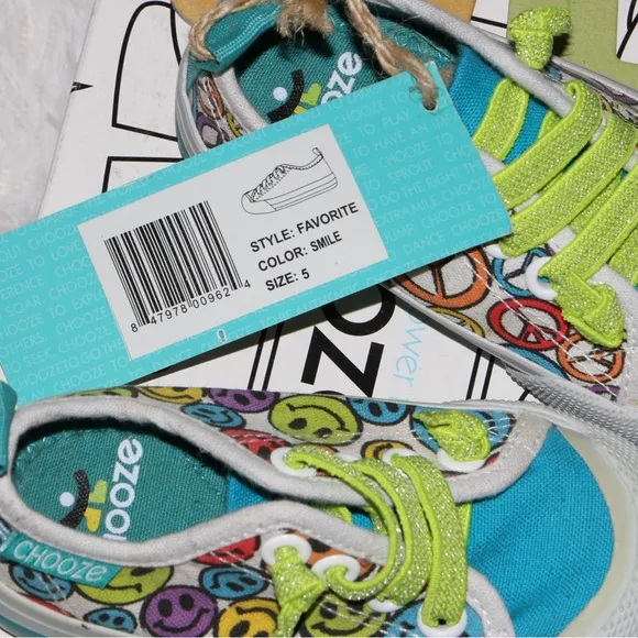 Chooze Smile Face Kids Shoes Toddler Favorite  Colorful Sneaker Size 5T BraneNEW