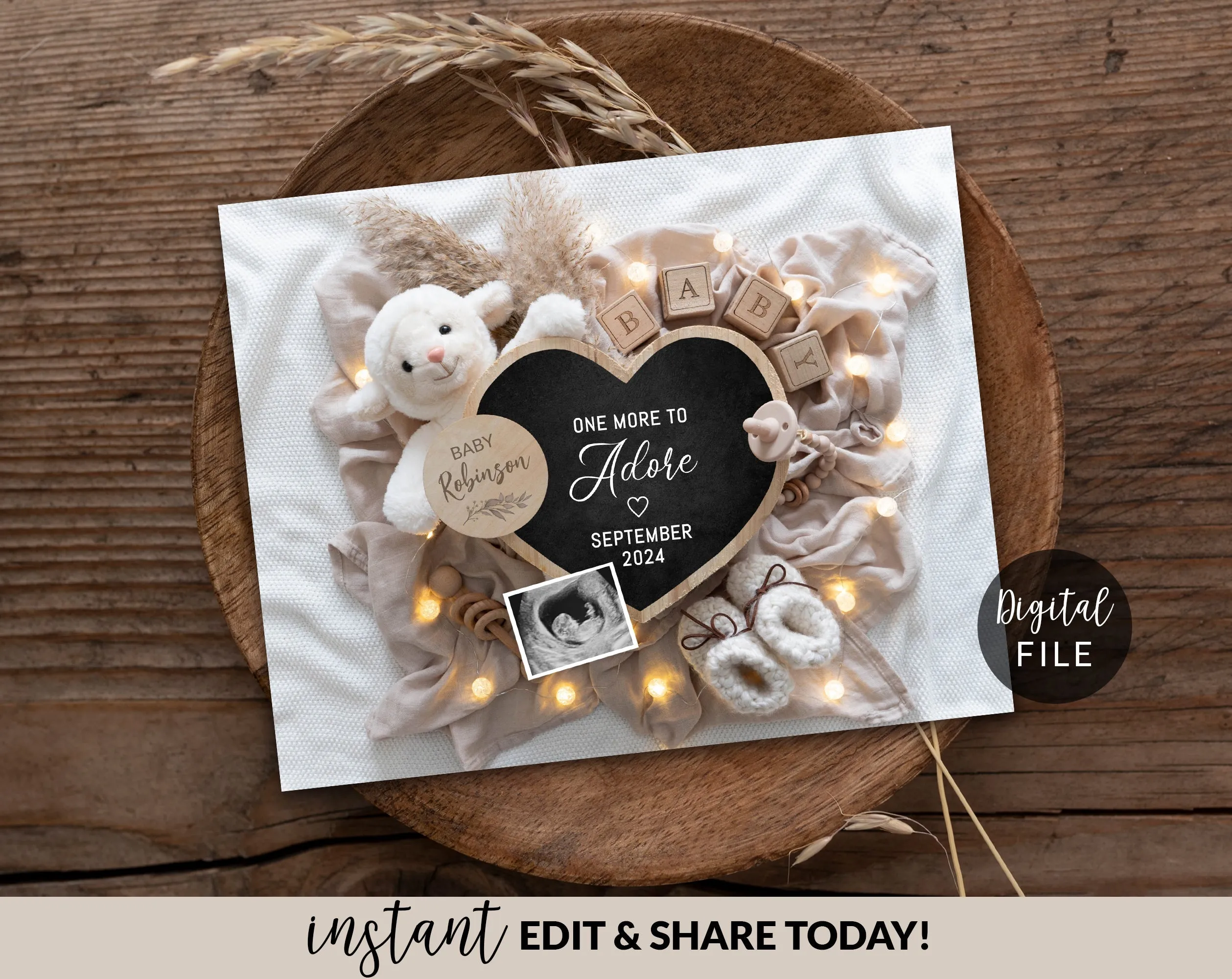 Christmas Pregnancy Announcement Digital Editable Template  - Santa Hat