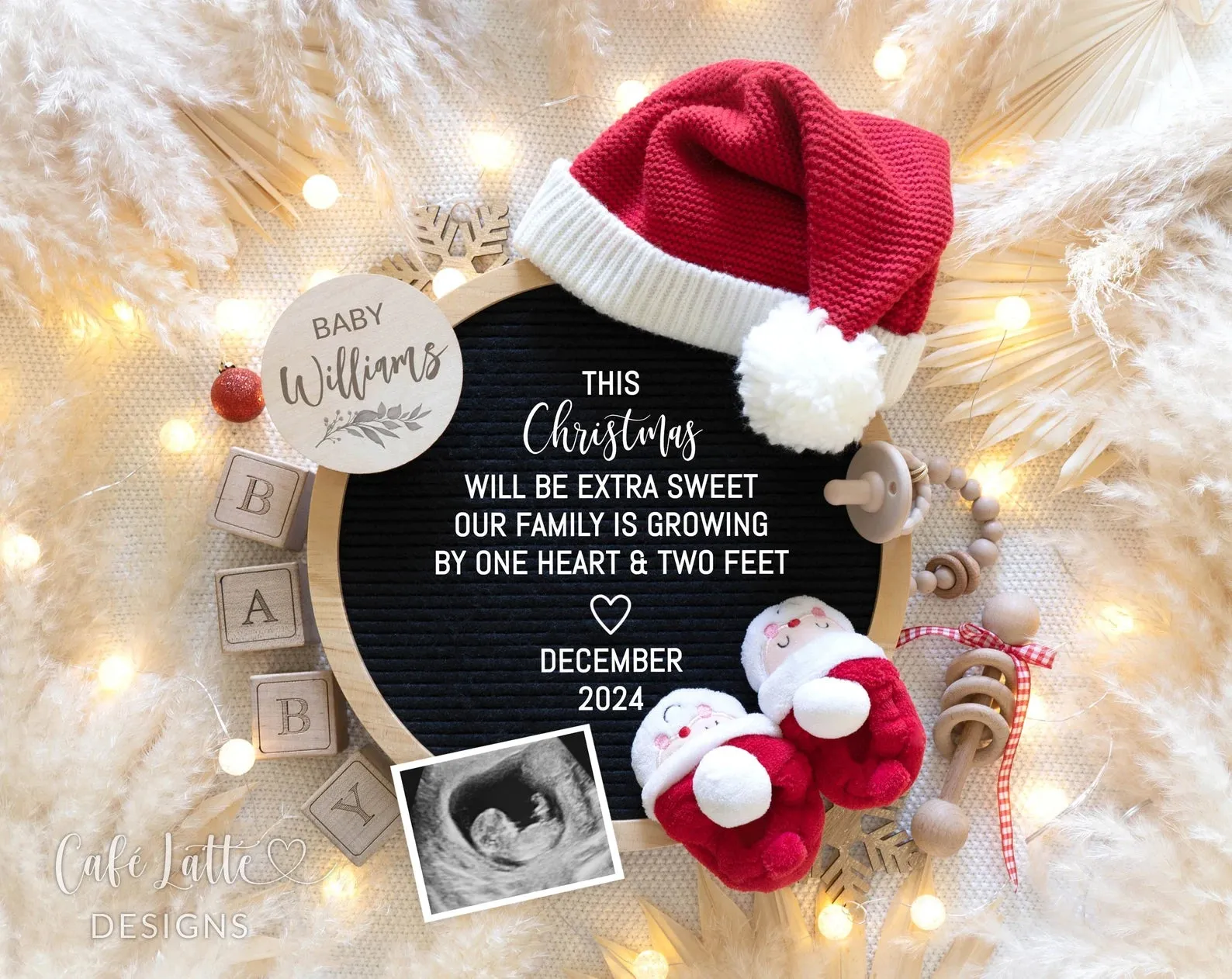 Christmas Pregnancy Announcement Digital Editable Template  - Santa Hat