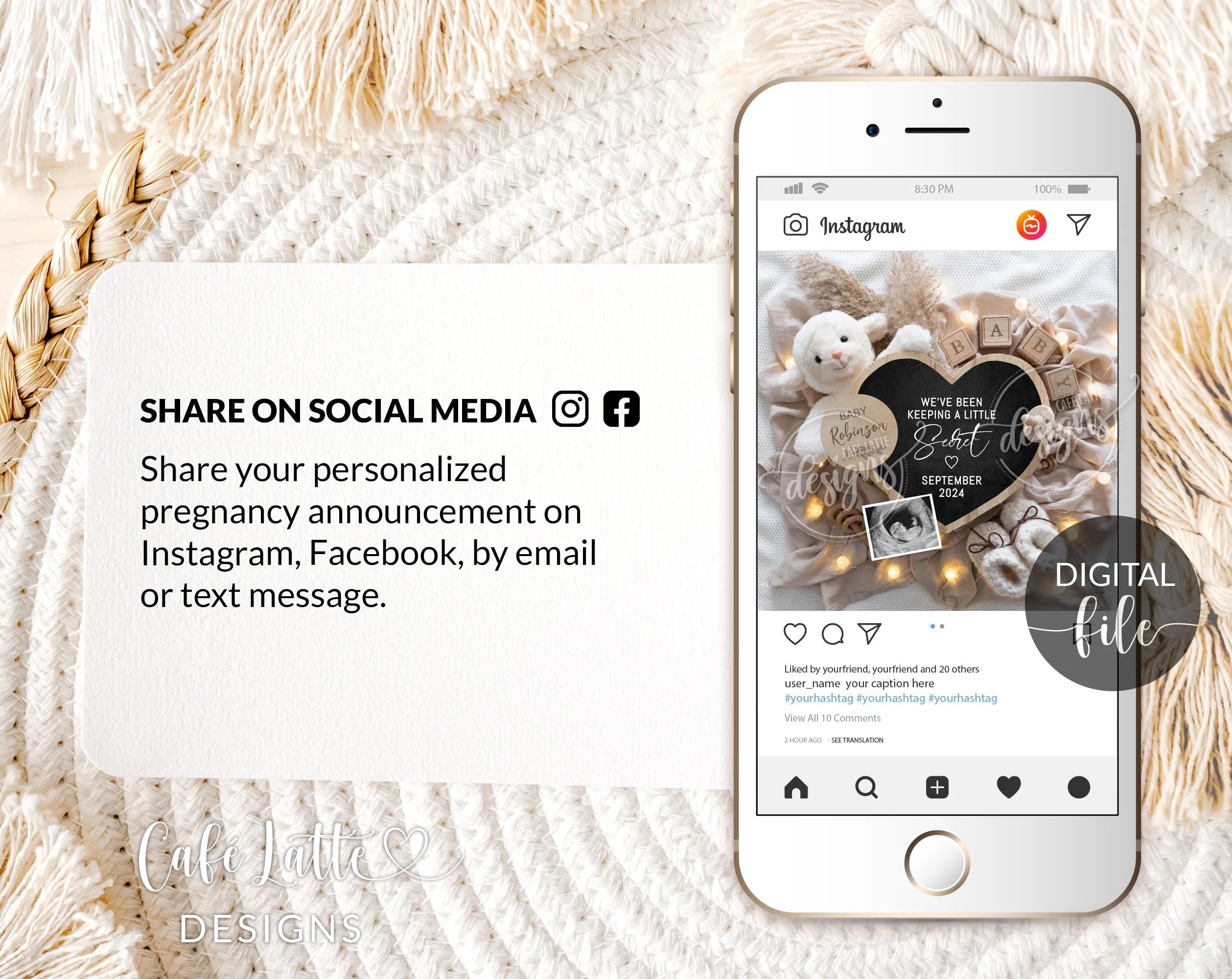 Christmas Pregnancy Announcement Digital For Social Media - Santa Hat & Heart