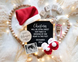 Christmas Pregnancy Announcement Digital For Social Media - Santa Hat & Heart