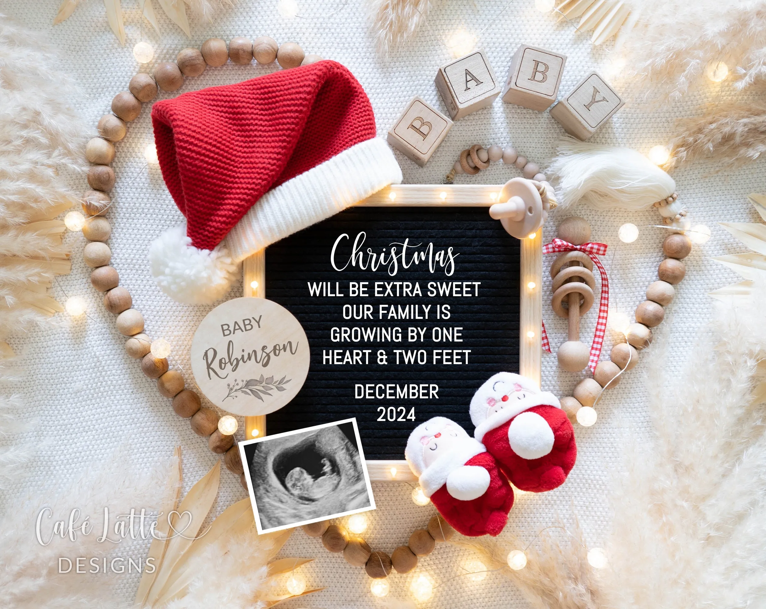 Christmas Pregnancy Announcement Digital For Social Media - Santa Hat & Heart