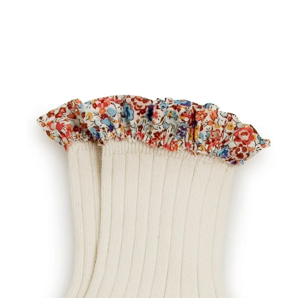 Collegien Charlotte Liberty Ruffle Ribbed Ankle Socks, Doux Agneaux