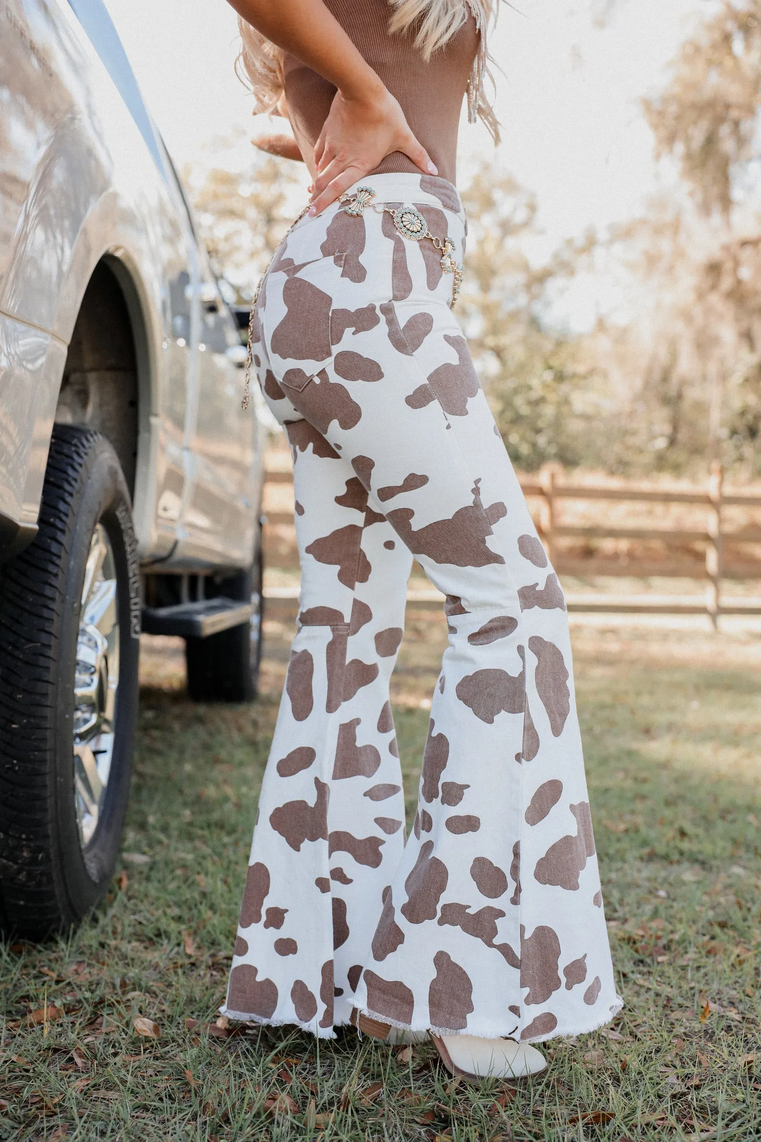 Costilla Cow Print Flare Pants - Brown