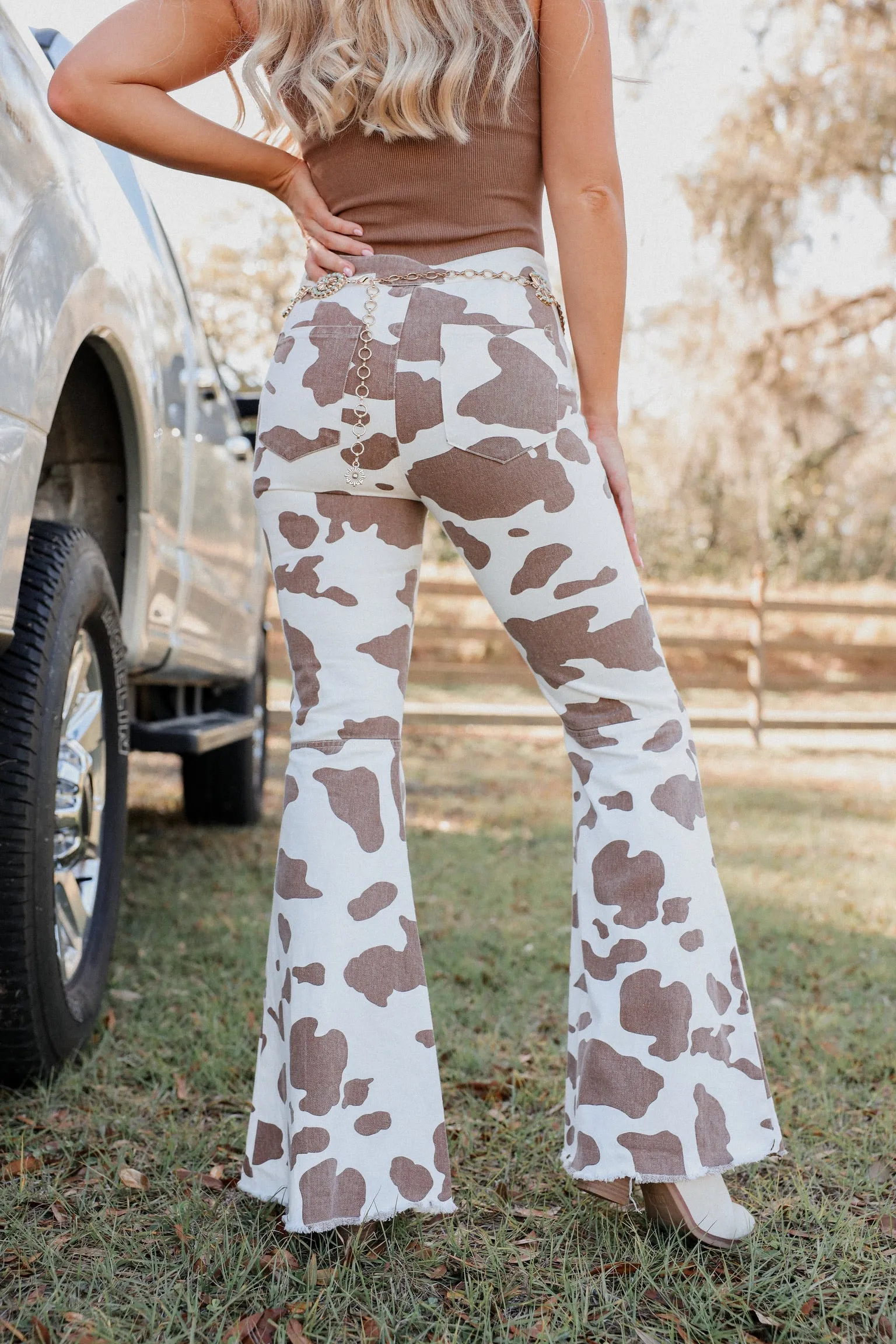 Costilla Cow Print Flare Pants - Brown